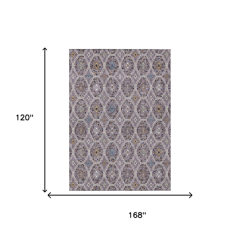 Rectangular geometric area rug with hexagon pattern, size 168 in wide x 120 in long