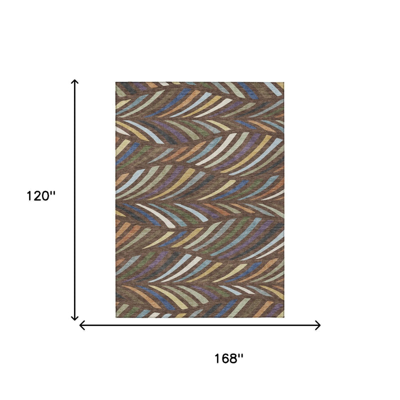 Rectangular area rug; abstract stripe design; size labeled 120 x 168 inches