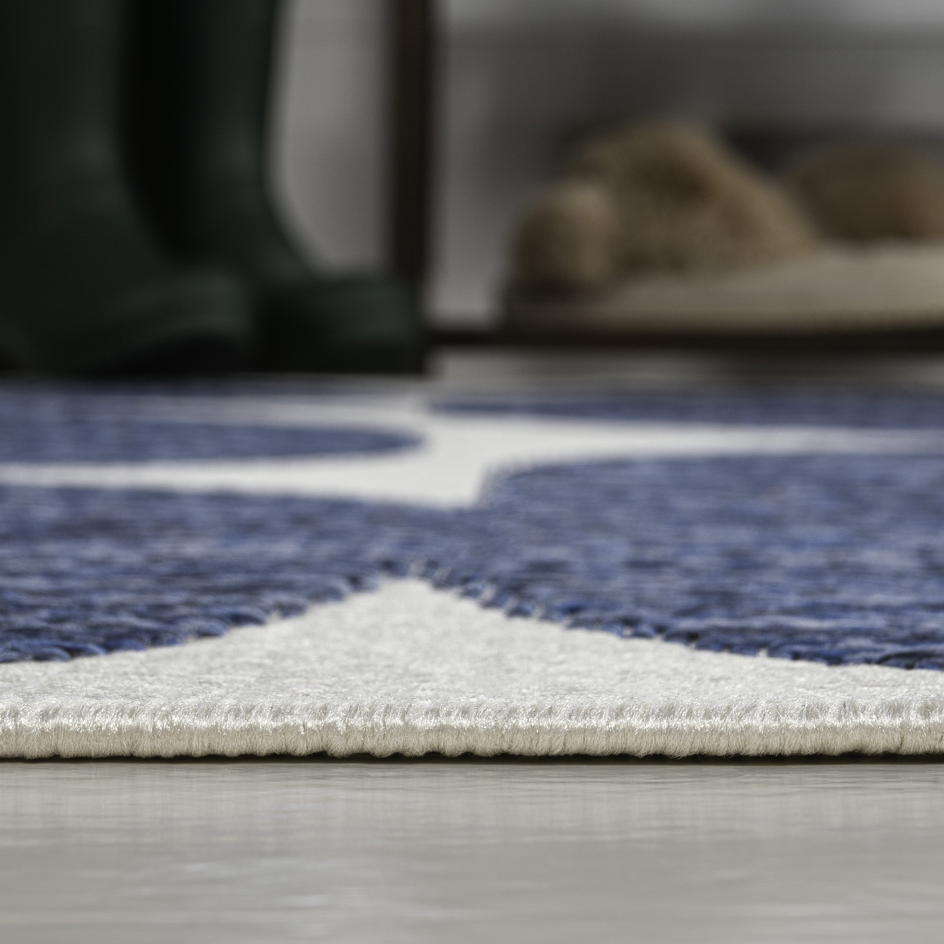 4' X 6' Navy Blue And Cream Geometric Indoor Outdoor Area Rug - Sports & Outdoor