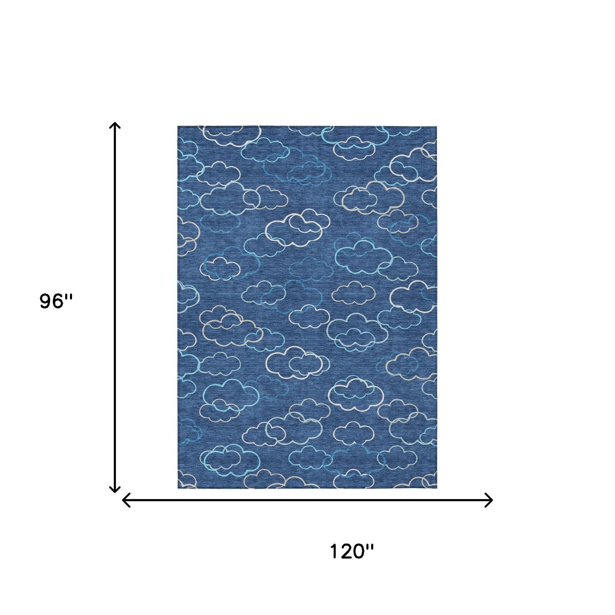 Cloud-pattern area rug with size 96 in x 120 in, blue on navy
