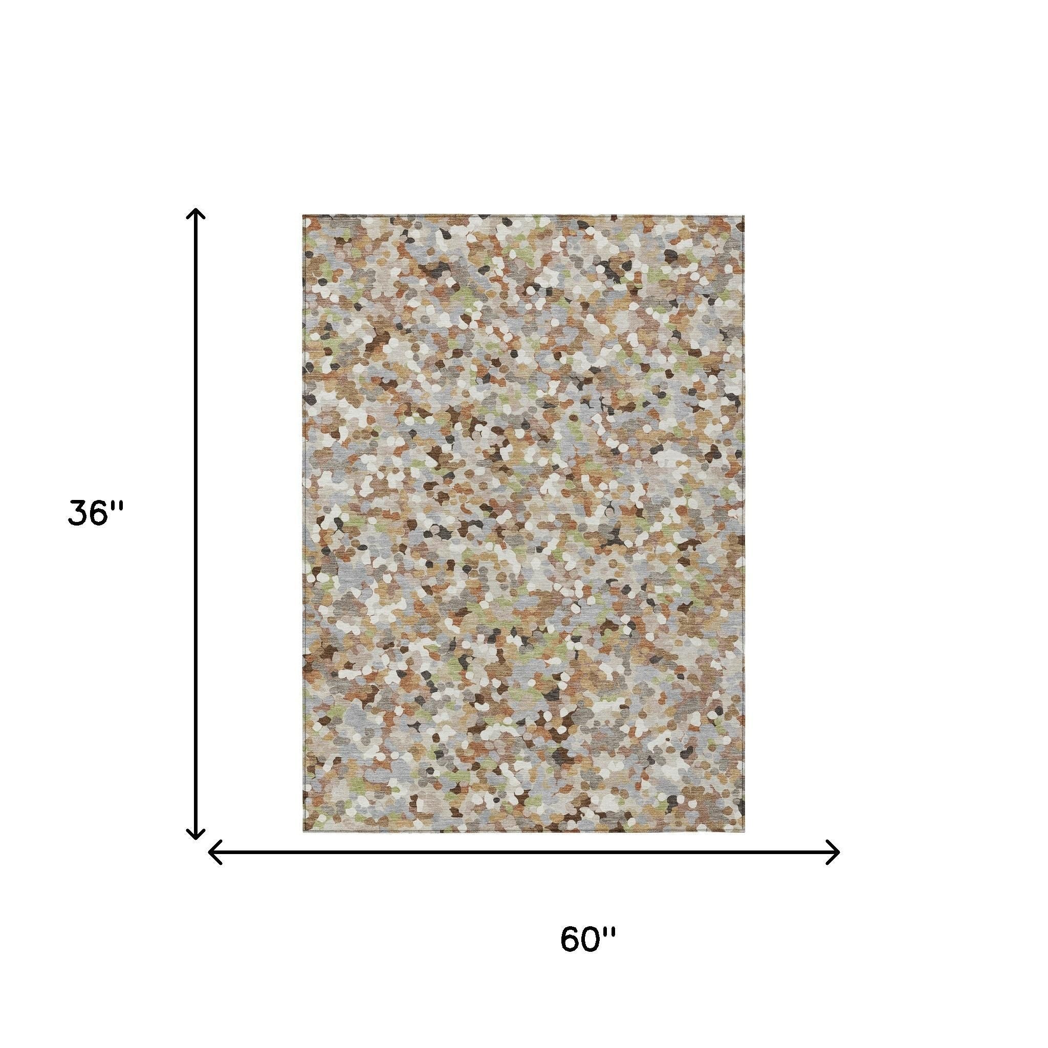 Rectangular geometric area rug with multicolor speckled pattern on light beige ground
