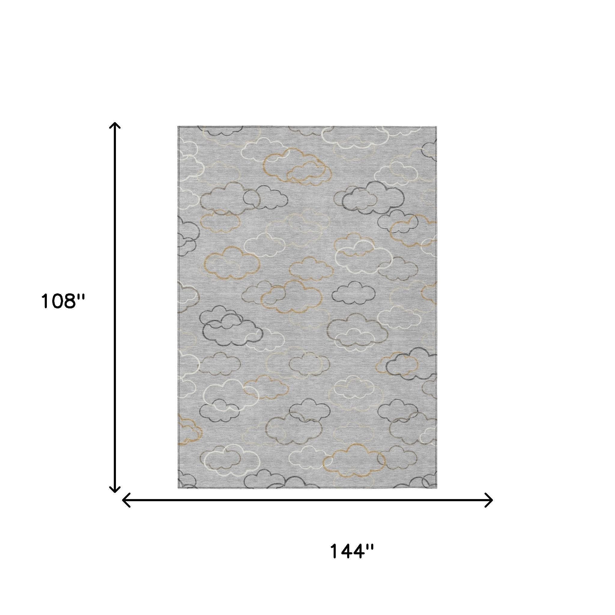 Silver area rug (9 x 12) with cloud outline pattern in gray and beige tones