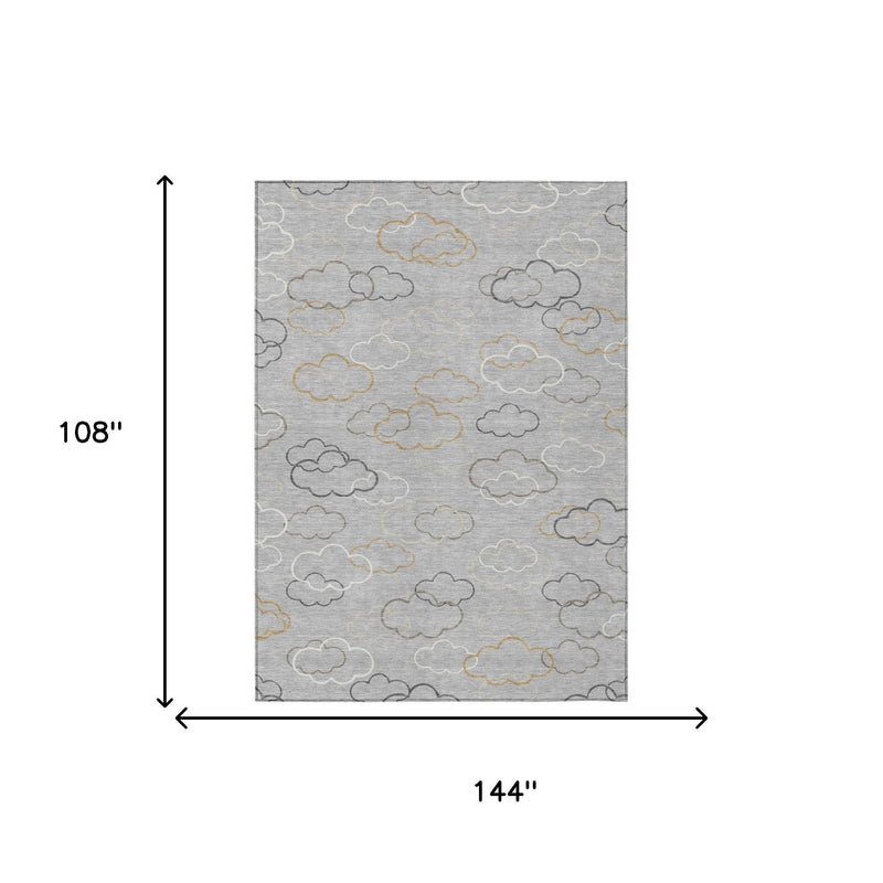 Silver area rug (9 x 12) with cloud outline pattern in gray and beige tones