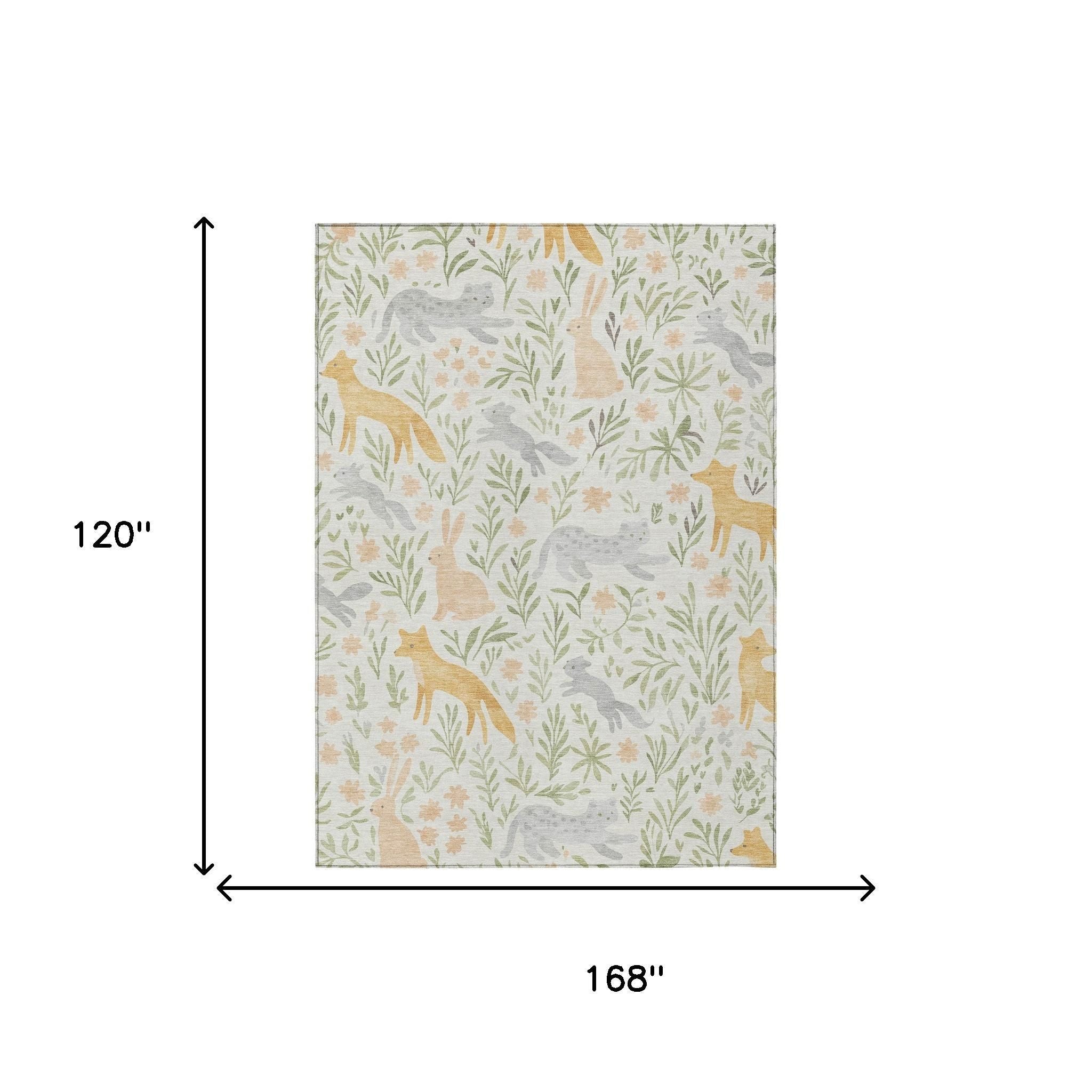 10 ft x 14 ft ivory botanical leaf area rug with animal silhouettes