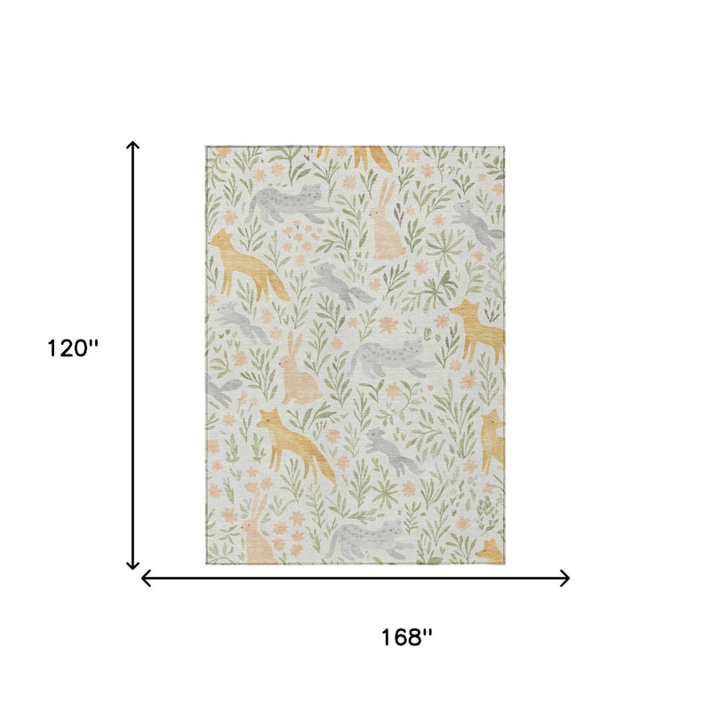 10 ft x 14 ft ivory botanical leaf area rug with animal silhouettes