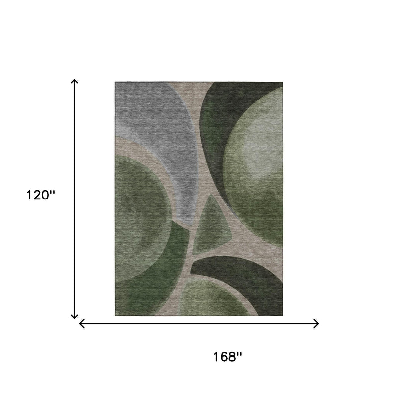 Rectangular area rug dimensions shown: 168 in by 120 in, abstract green and gray pattern
