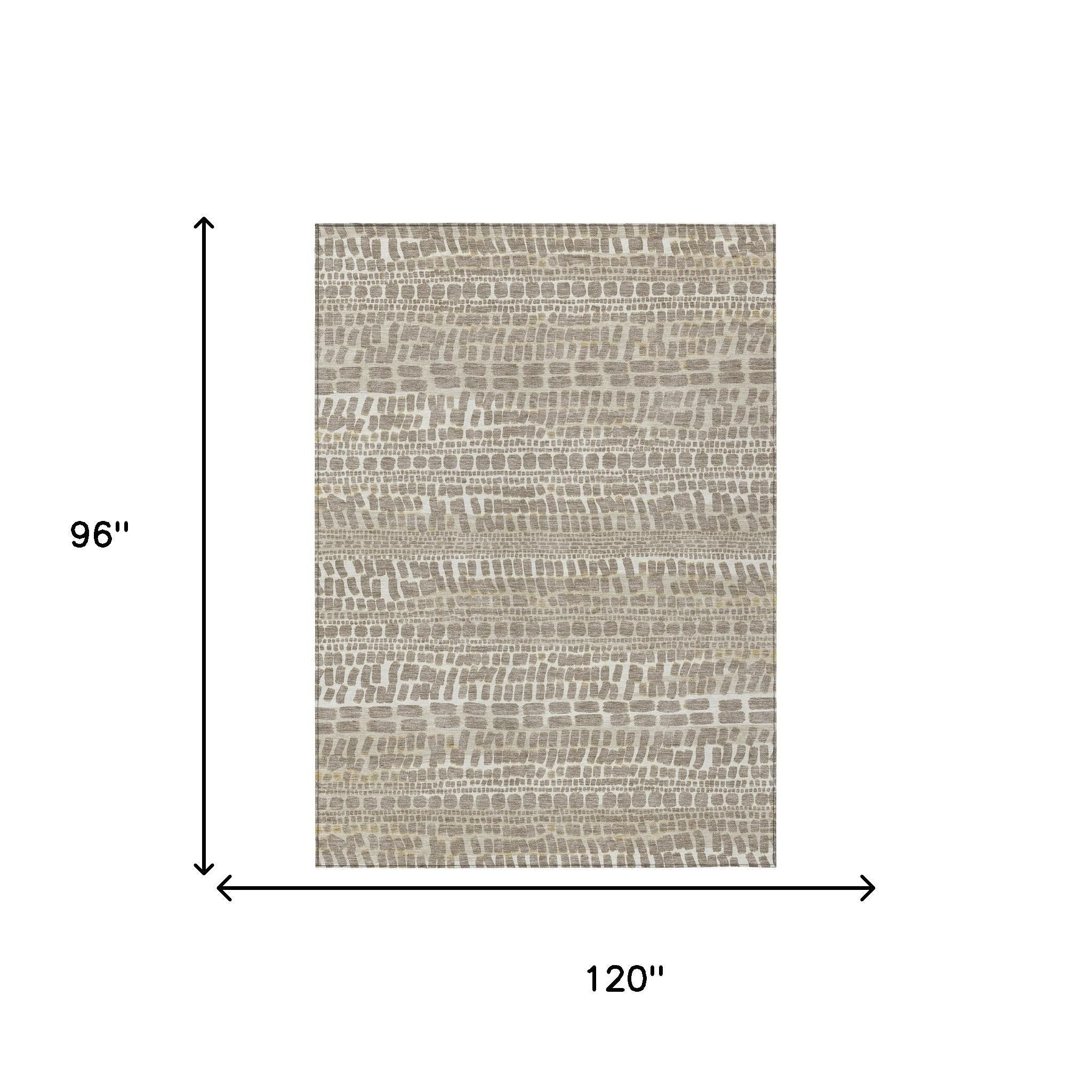 8' X 10' Khaki And Beige Abstract Washable Indoor Outdoor Area Rug - Outdoor | blocked-missing-media, blocked-out-of-stock,…