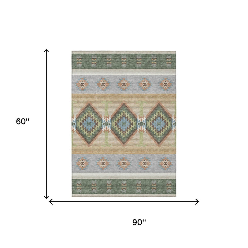 Rectangular southwestern area rug layout shown with 60 in by 90 in dimensions.
