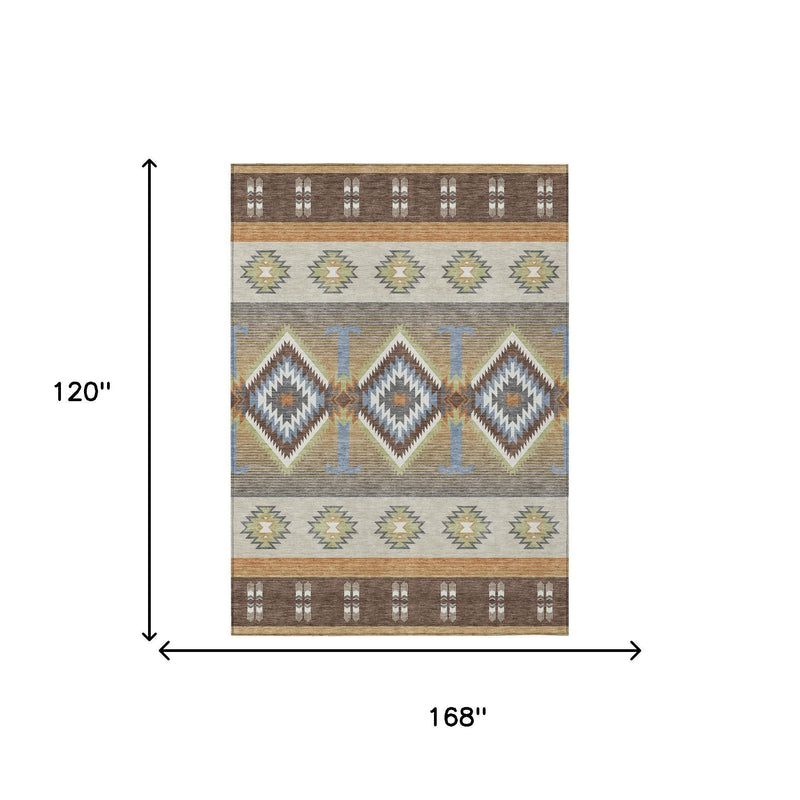 Rectangular southwestern area rug with geometric diamonds and border; 168 x 120 in