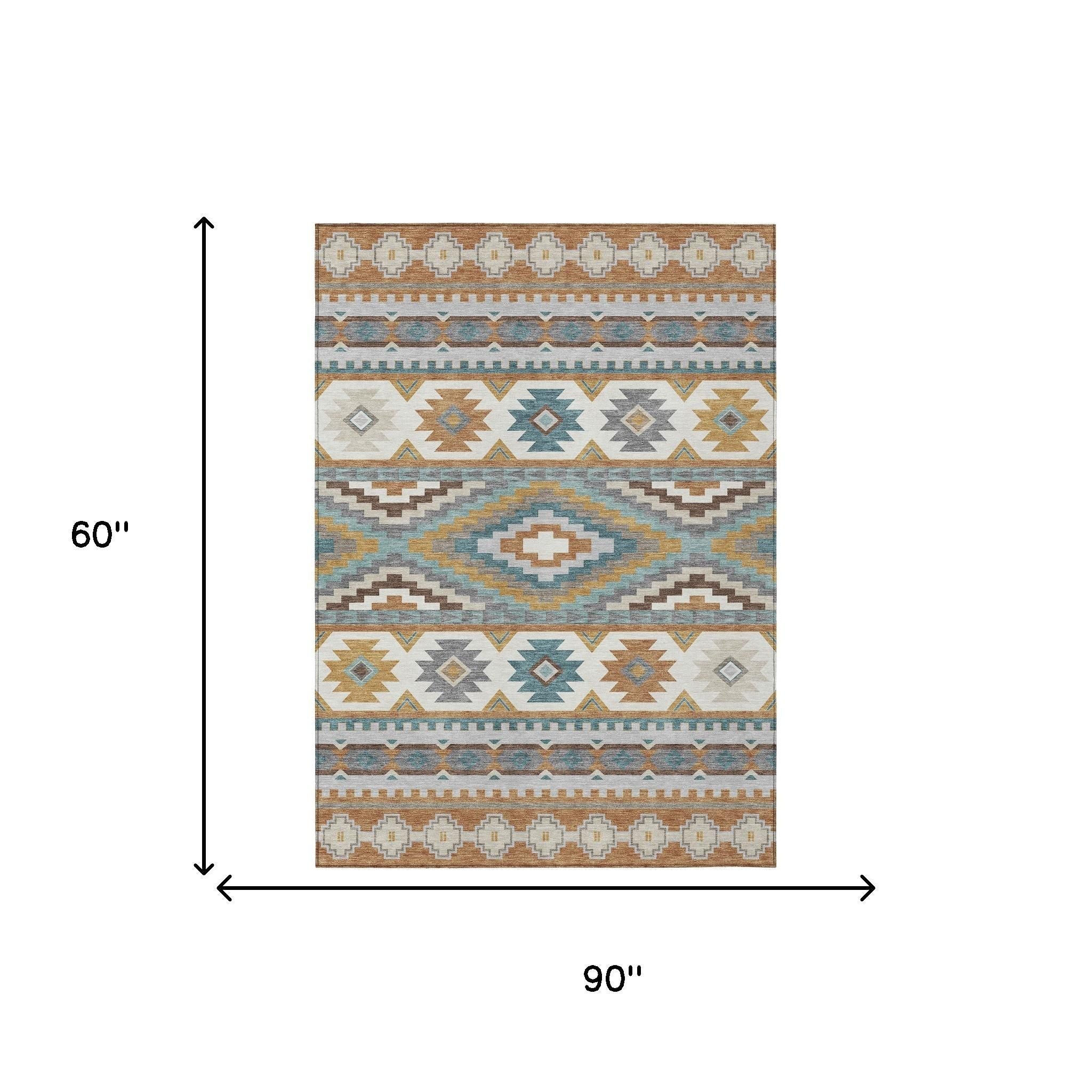 5' X 8' Copper And Ivory Southwestern Washable Indoor Outdoor Area Rug - Sports & Outdoor