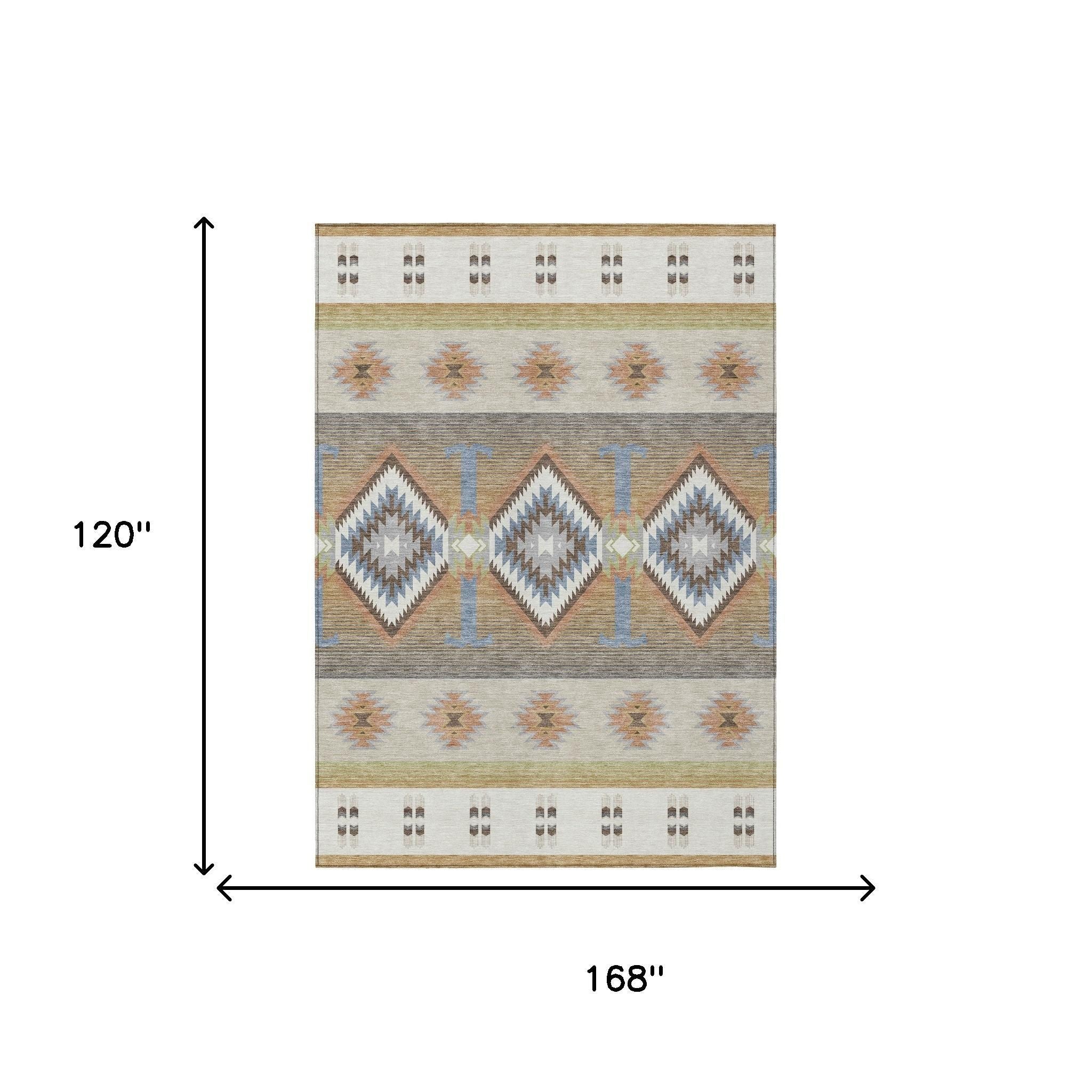 10' X 14' Ivory And Beige Southwestern Washable Indoor Outdoor Area Rug - Sports & Outdoor