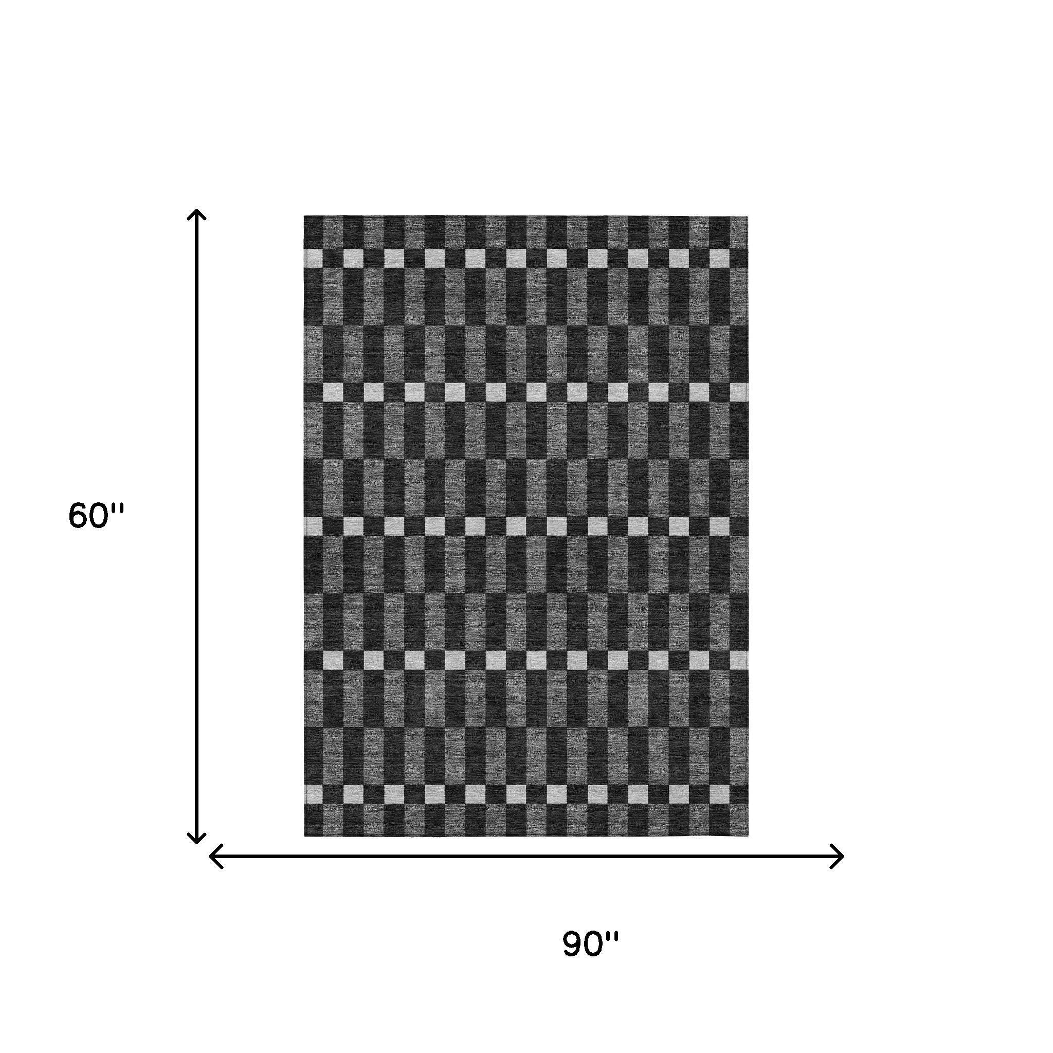 5' X 8' Black And Graphite Geometric Washable Indoor Outdoor Area Rug - Outdoor | blocked-out-of-stock, Outdoor, sync-blocked