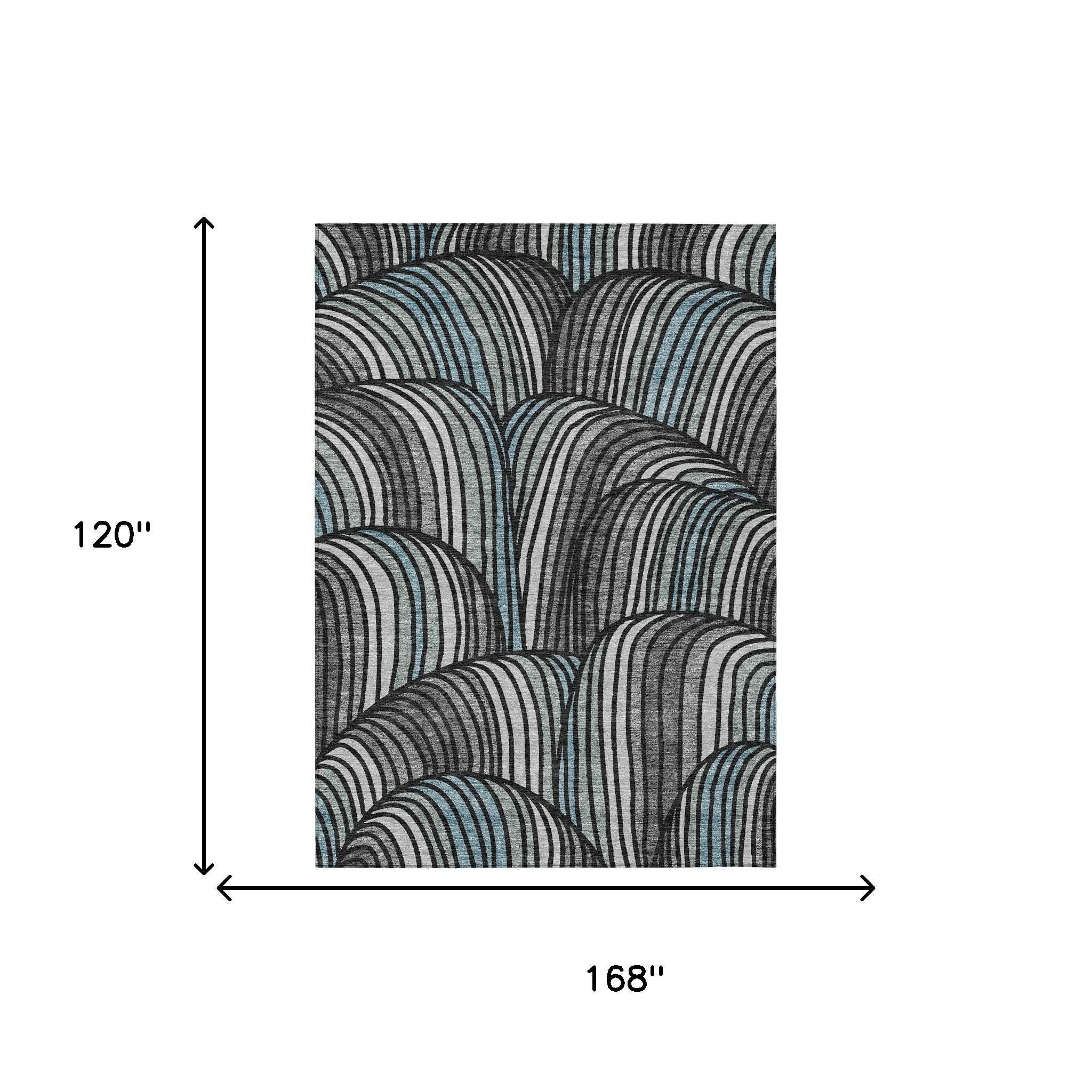 10' X 14' Black And Gray Abstract Washable Indoor Outdoor Area Rug - Sports & Outdoor