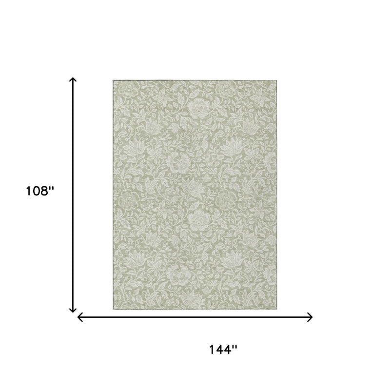 Green and ivory floral indoor-outdoor rug, 144 in. by 108 in.