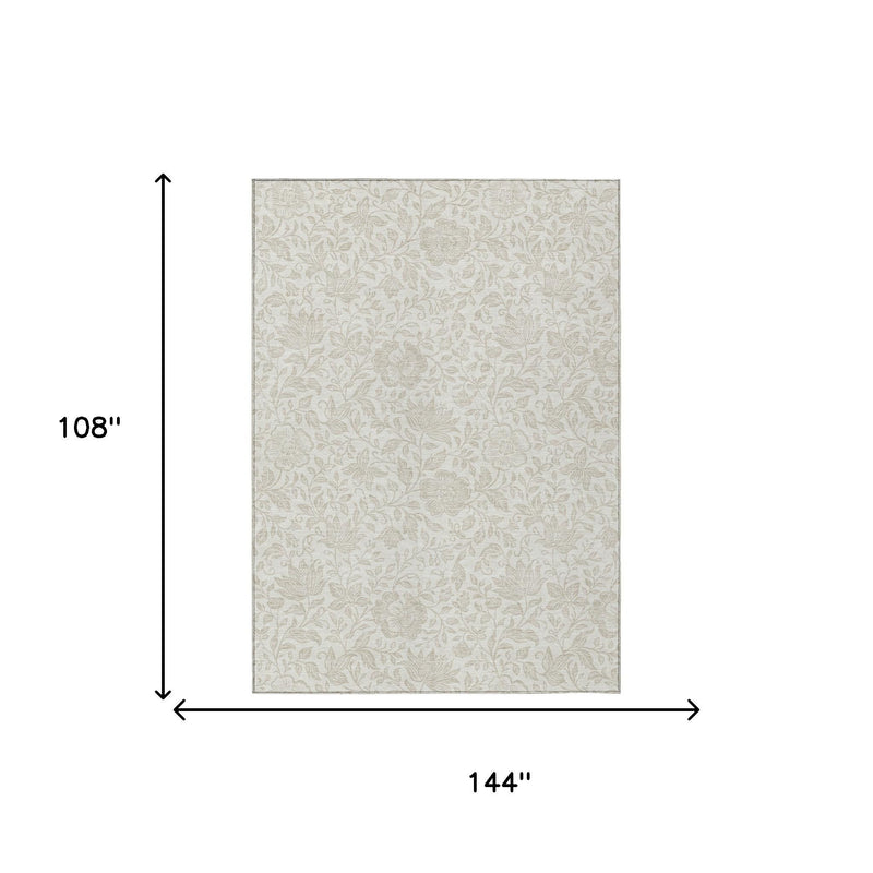 Rectangular ivory and beige floral area rug size diagram, 9 x 12 ft