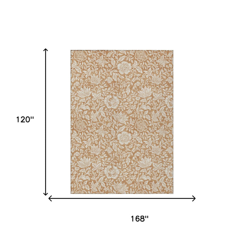 Copper and ivory floral area rug, 168 x 120 in rectangle measurement diagram