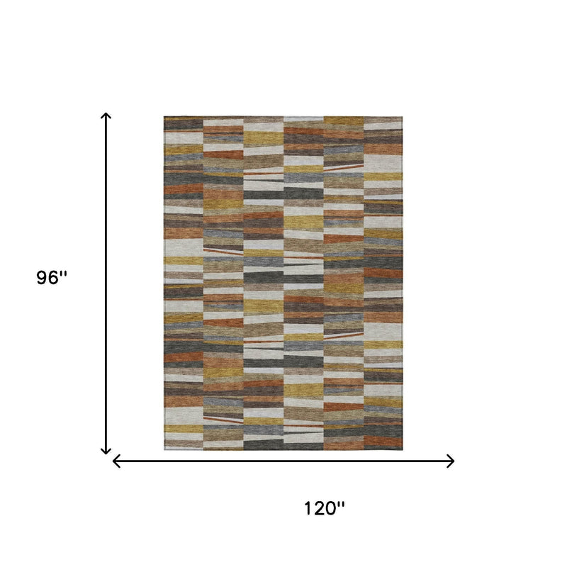 8x10 area rug full view with multicolor rectangular stripe patchwork