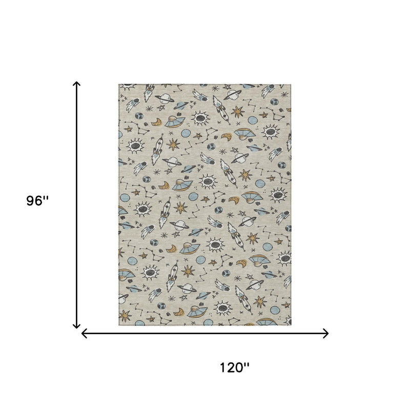 Beige space-pattern area rug, size 8 ft x 10 ft, shown with height and width lines.