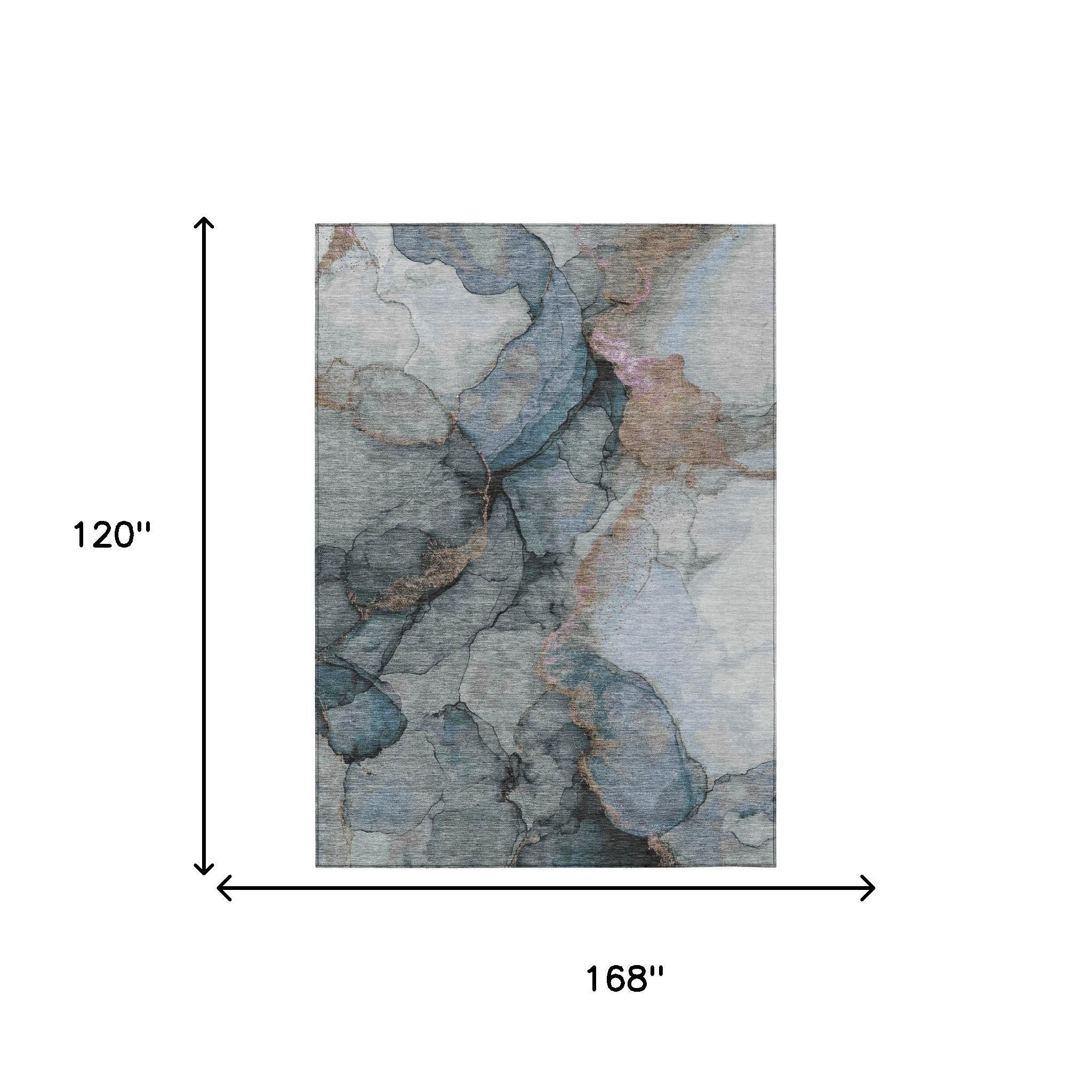 10' X 14' Blue And Gray Abstract Washable Indoor Outdoor Area Rug - Sports & Outdoor