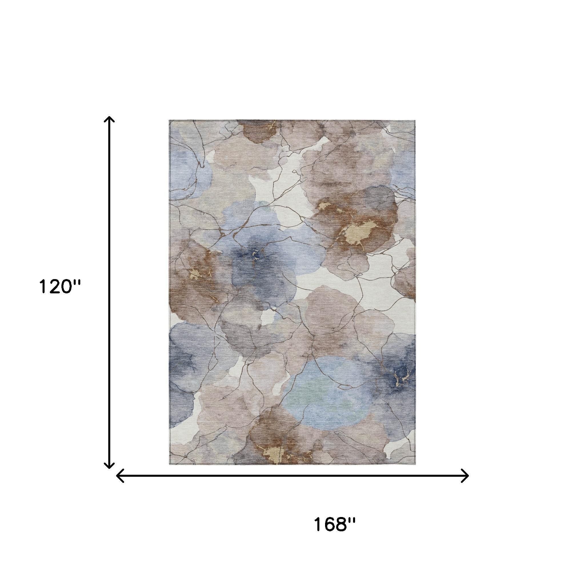 10' X 14' Khaki And Ivory Abstract Washable Indoor Outdoor Area Rug - Sports & Outdoor