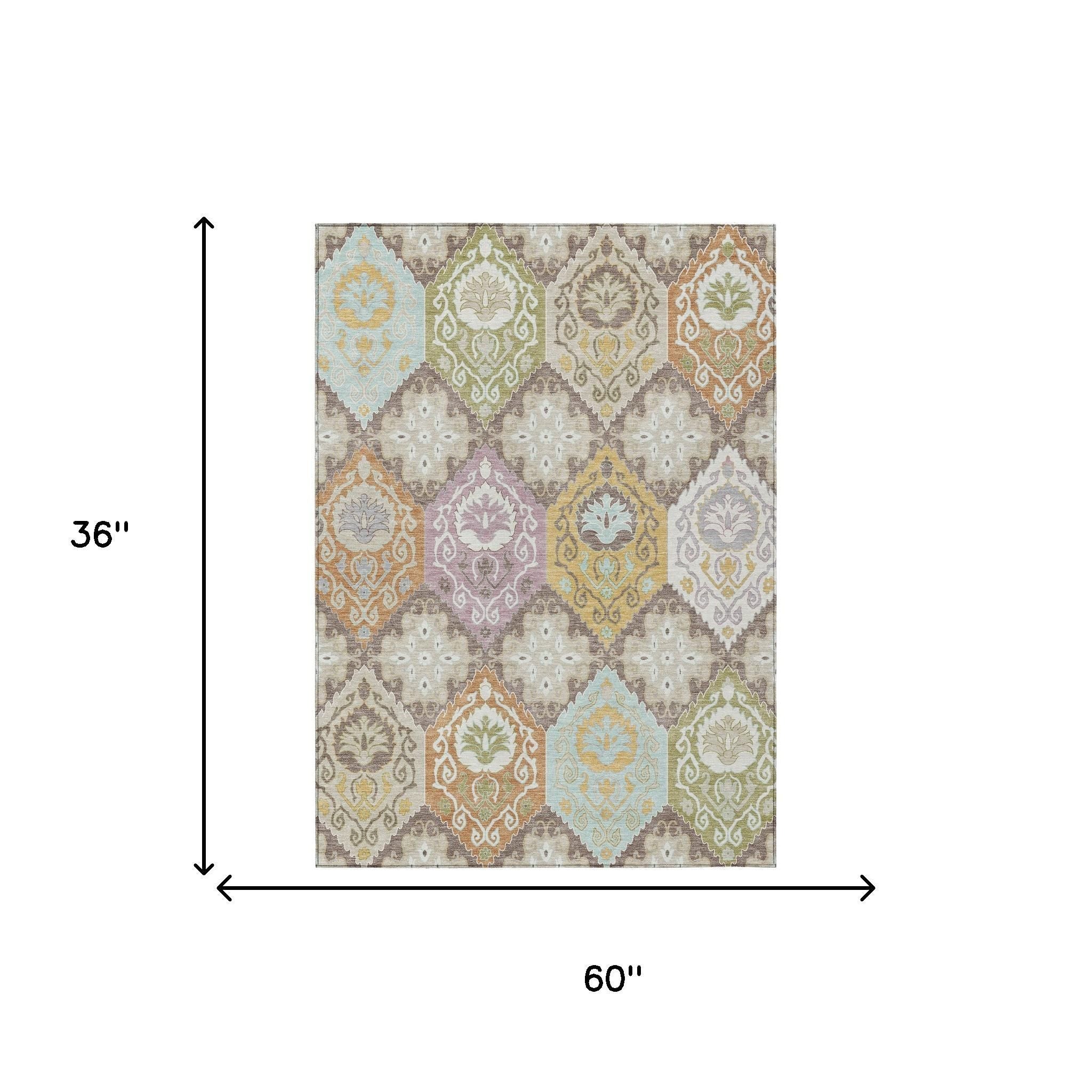 Colorful vintage-style area rug in pastel hues and intricate patterns, measuring 36"x60". Perfect for enhancing décor.