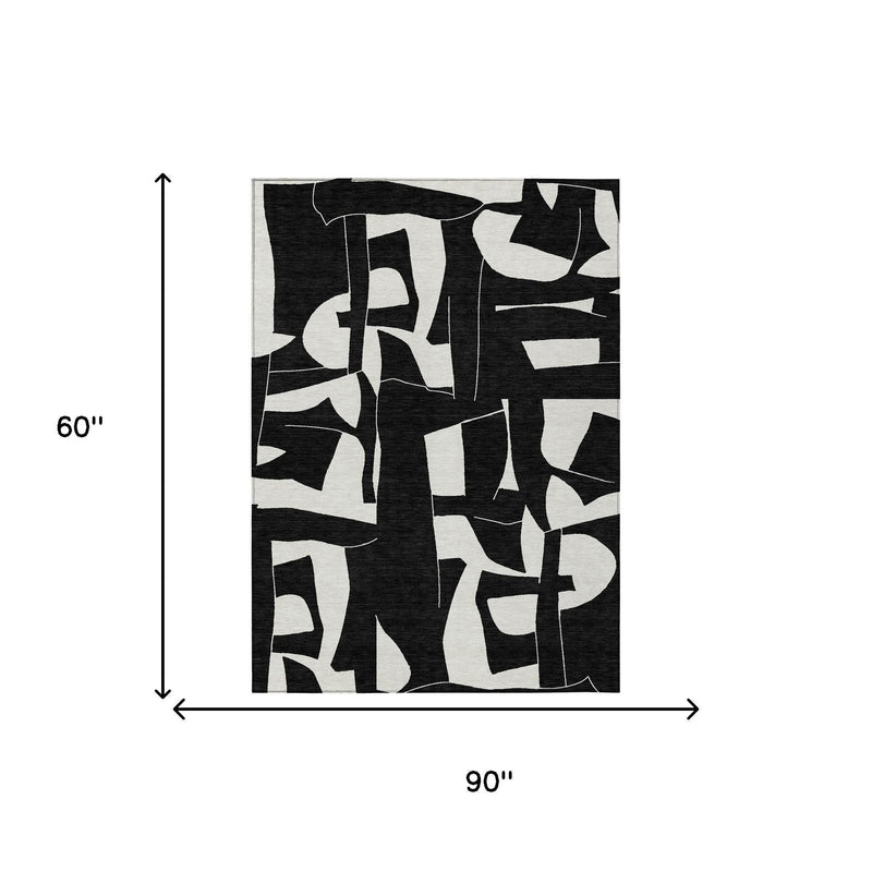 Rectangular geometric area rug diagram, 90 in wide by 60 in long