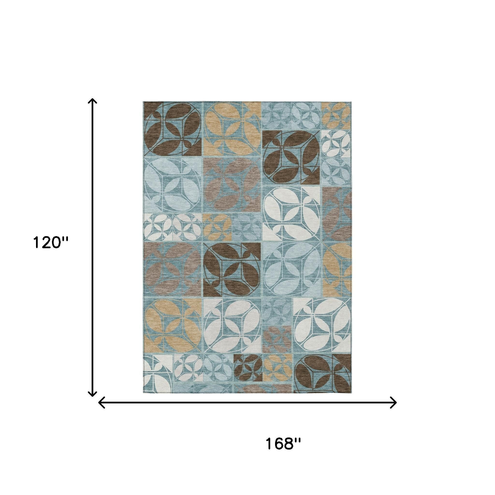 10' X 14' Teal Blue And Silver Geometric Washable Indoor Outdoor Area Rug - Sports & Outdoor