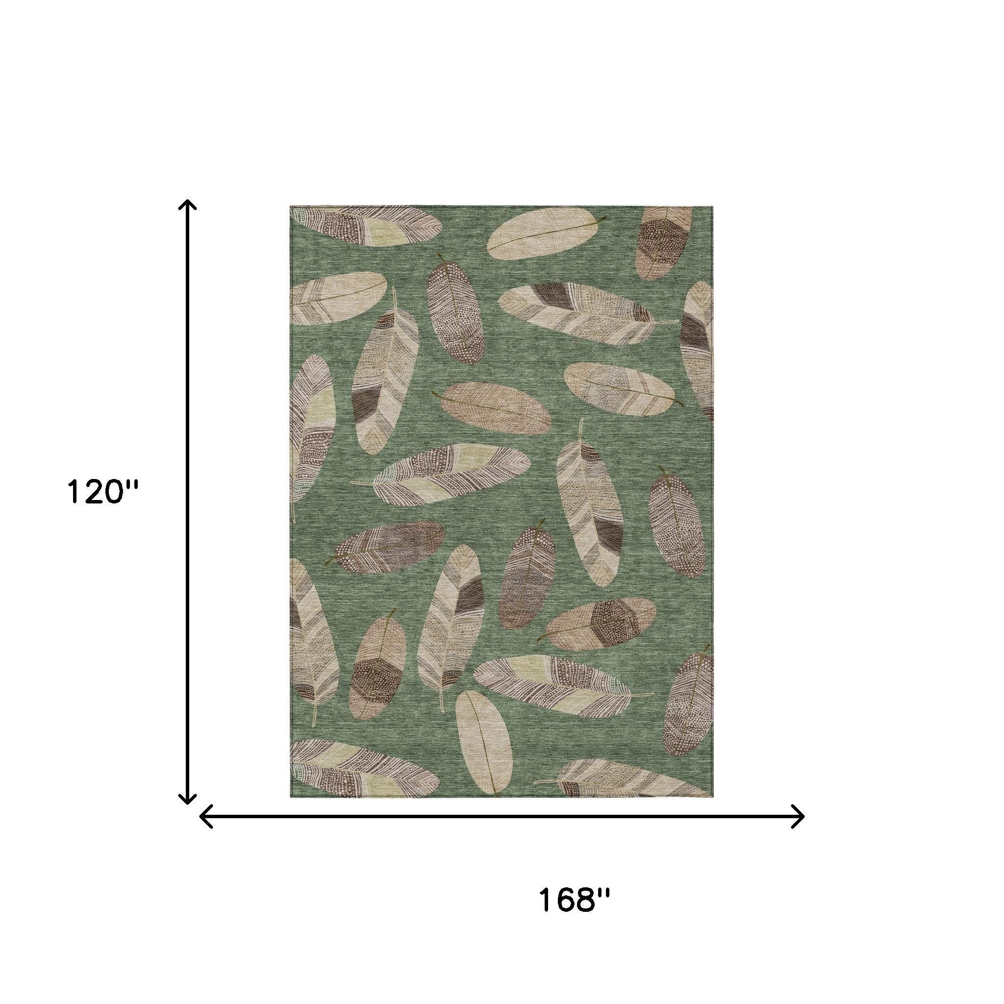 10' X 14' Green And Ivory Botanical Leaves Washable Indoor Outdoor Area Rug - Sports & Outdoor