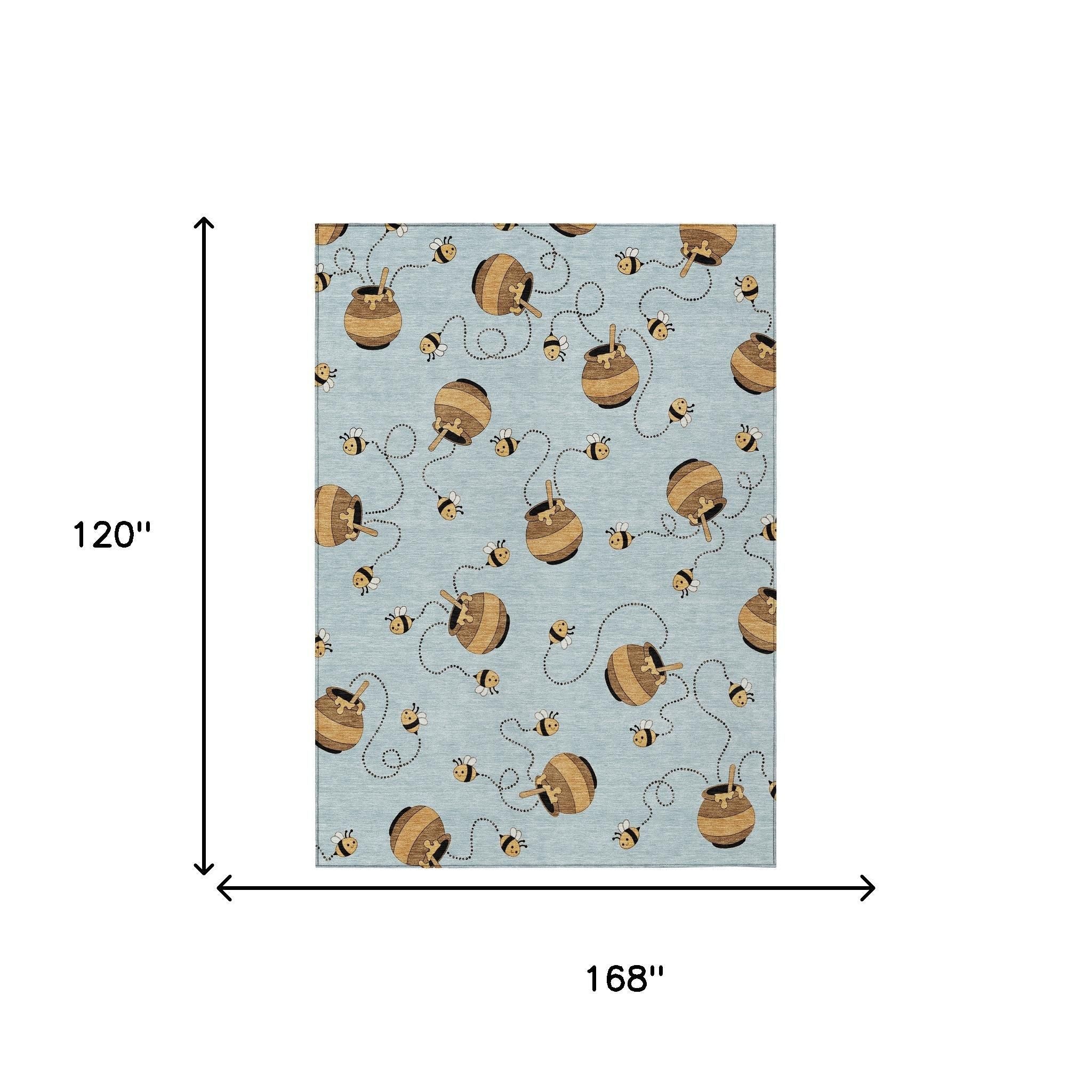 10' X 14' Sky Blue And Beige Geometric Washable Indoor Outdoor Area Rug - Sports & Outdoor