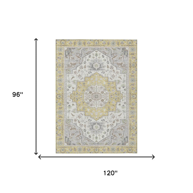 Indoor outdoor area rug centered graphic showing 96 by 120 inch rug dimensions