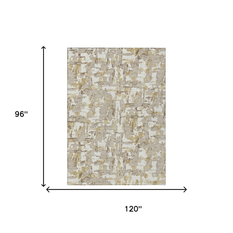 Measured 8x10 ivory and beige abstract area rug with distressed texture
