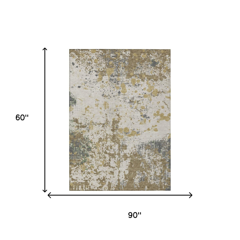 90 in x 60 in abstract area rug, ivory base with tan, olive, and gray speckles