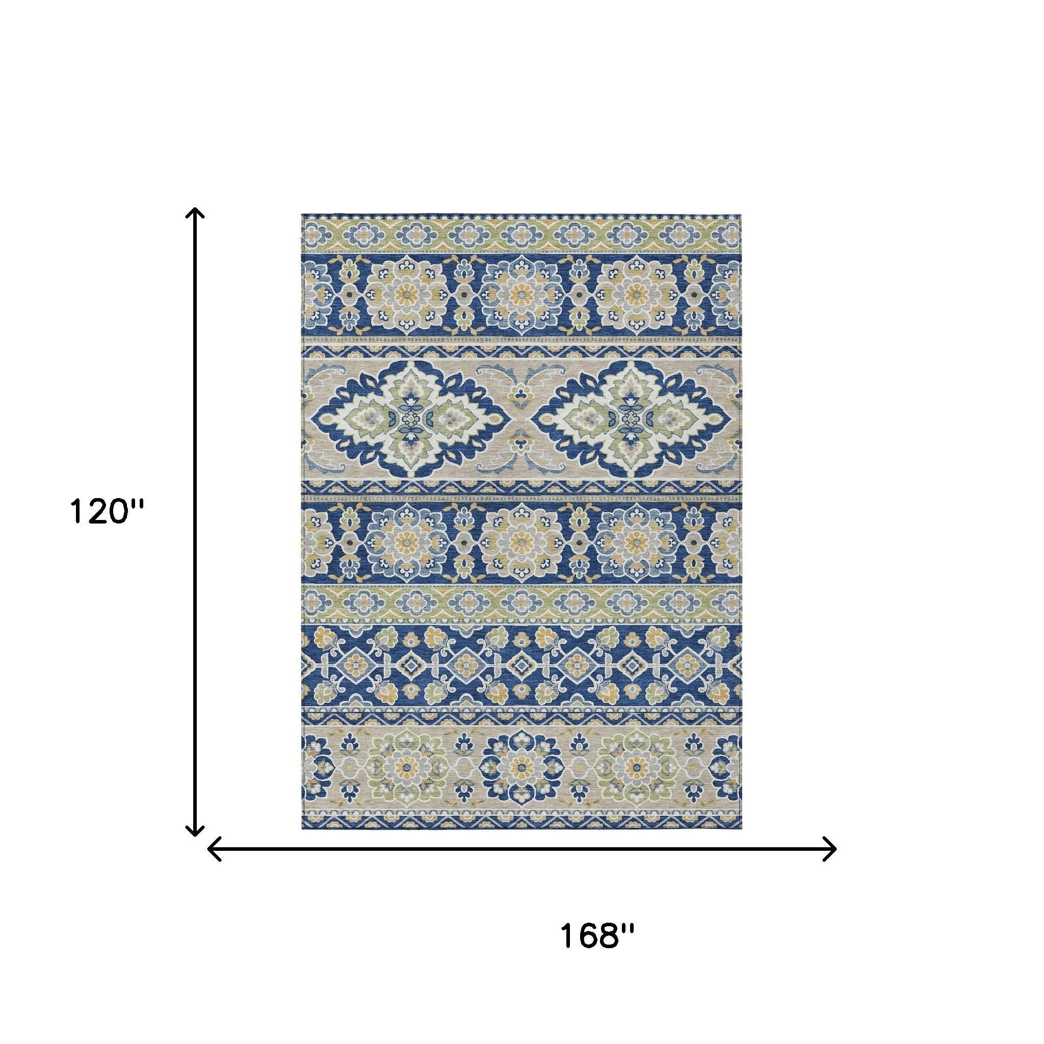 10' X 14' Navy Blue And Beige Tribal Washable Indoor Outdoor Area Rug - Sports & Outdoor