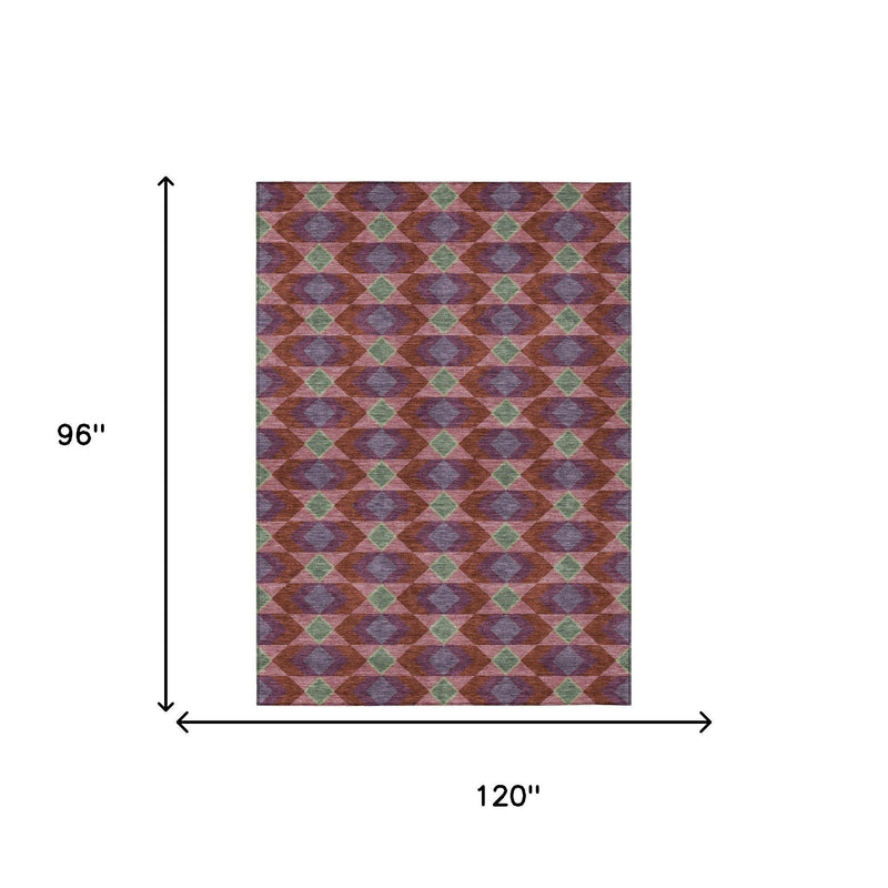 Burgundy and pewter geometric washable indoor/outdoor area rug, rectangular