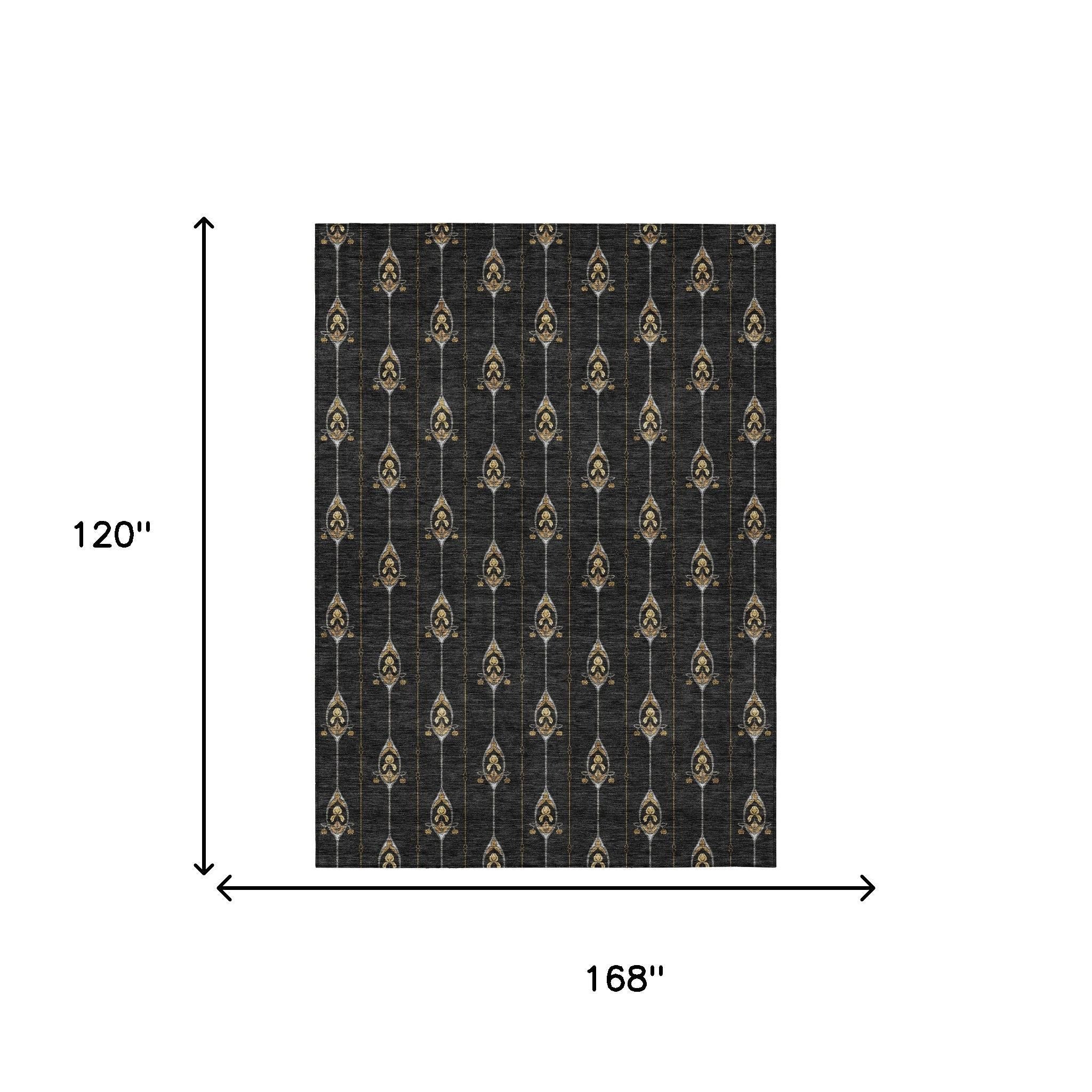 10' X 14' Black And Denim Blue Geometric Washable Indoor Outdoor Area Rug - Sports & Outdoor