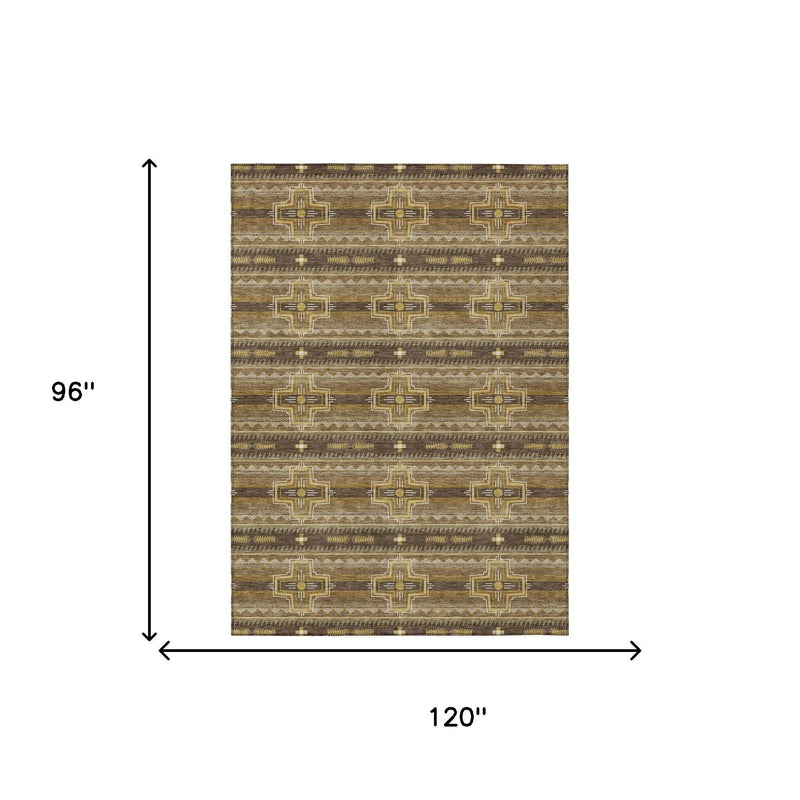 Rectangular tribal area rug shown with top-to-bottom and side dimensions on white background.