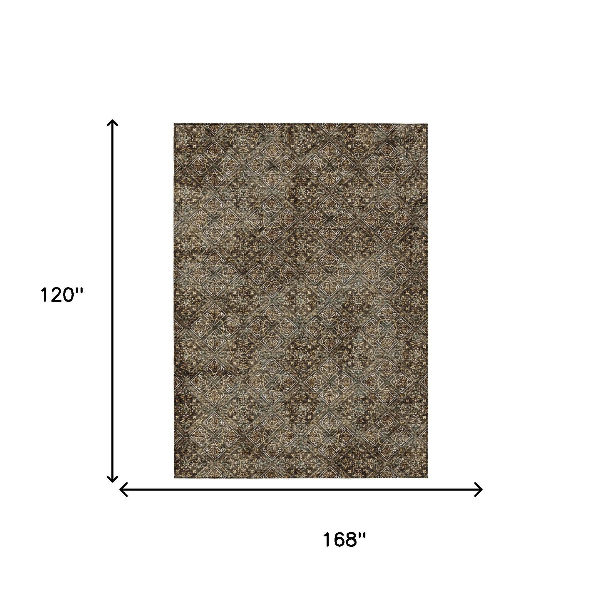 10' X 14' Chocolate And Gray Geometric Washable Indoor Outdoor Area Rug - Sports & Outdoor