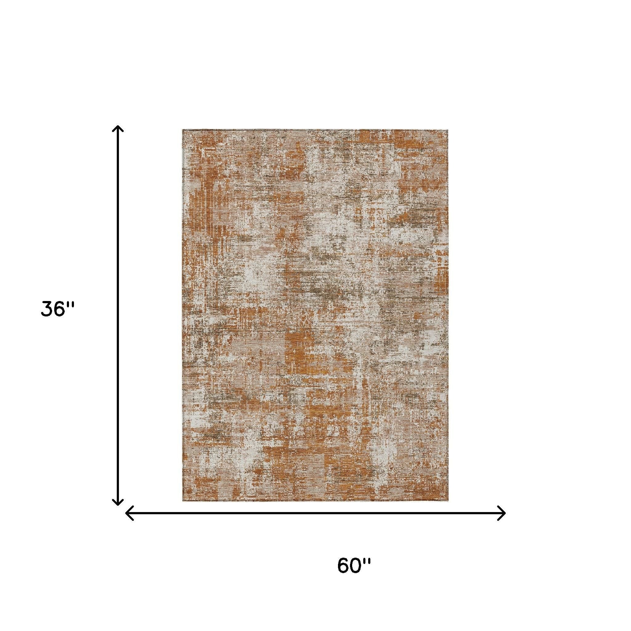 3' X 5' Orange And Green Abstract Washable Indoor Outdoor Area Rug - Sports & Outdoor
