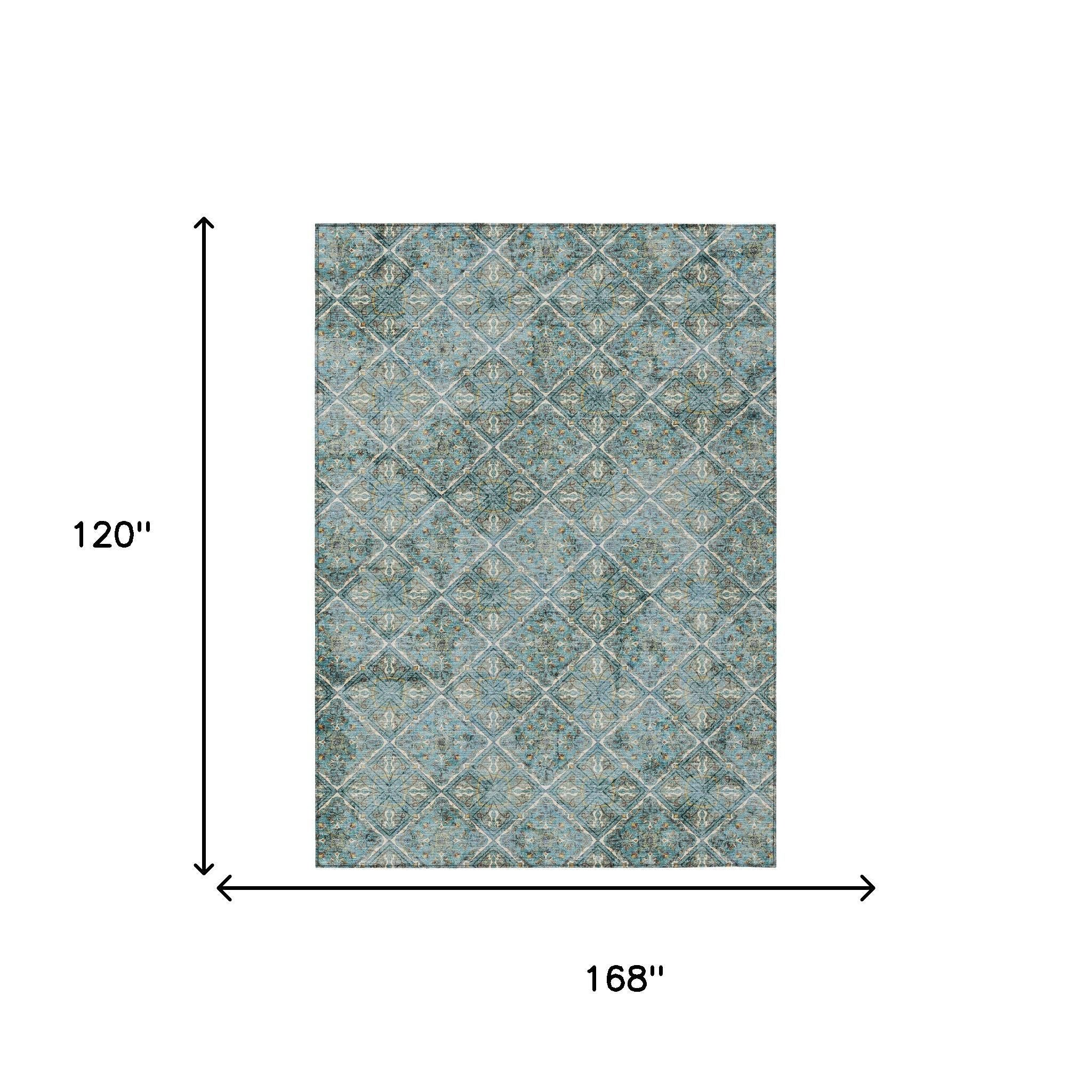 10' X 14' Teal Blue And Purple Geometric Washable Indoor Outdoor Area Rug - Sports & Outdoor