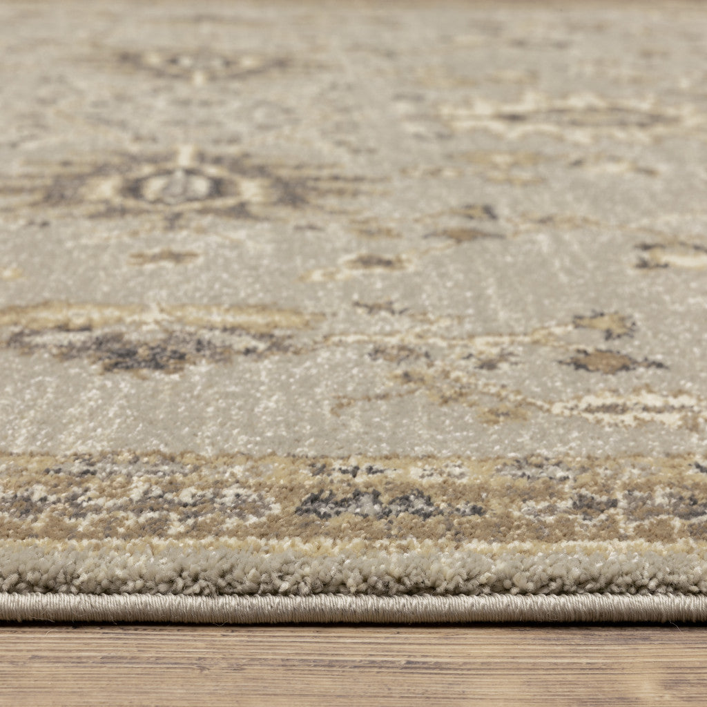 5' X 8' Grey Brown Tan And Beige Oriental Power Loom Stain Resistant Area Rug - Home & Garden