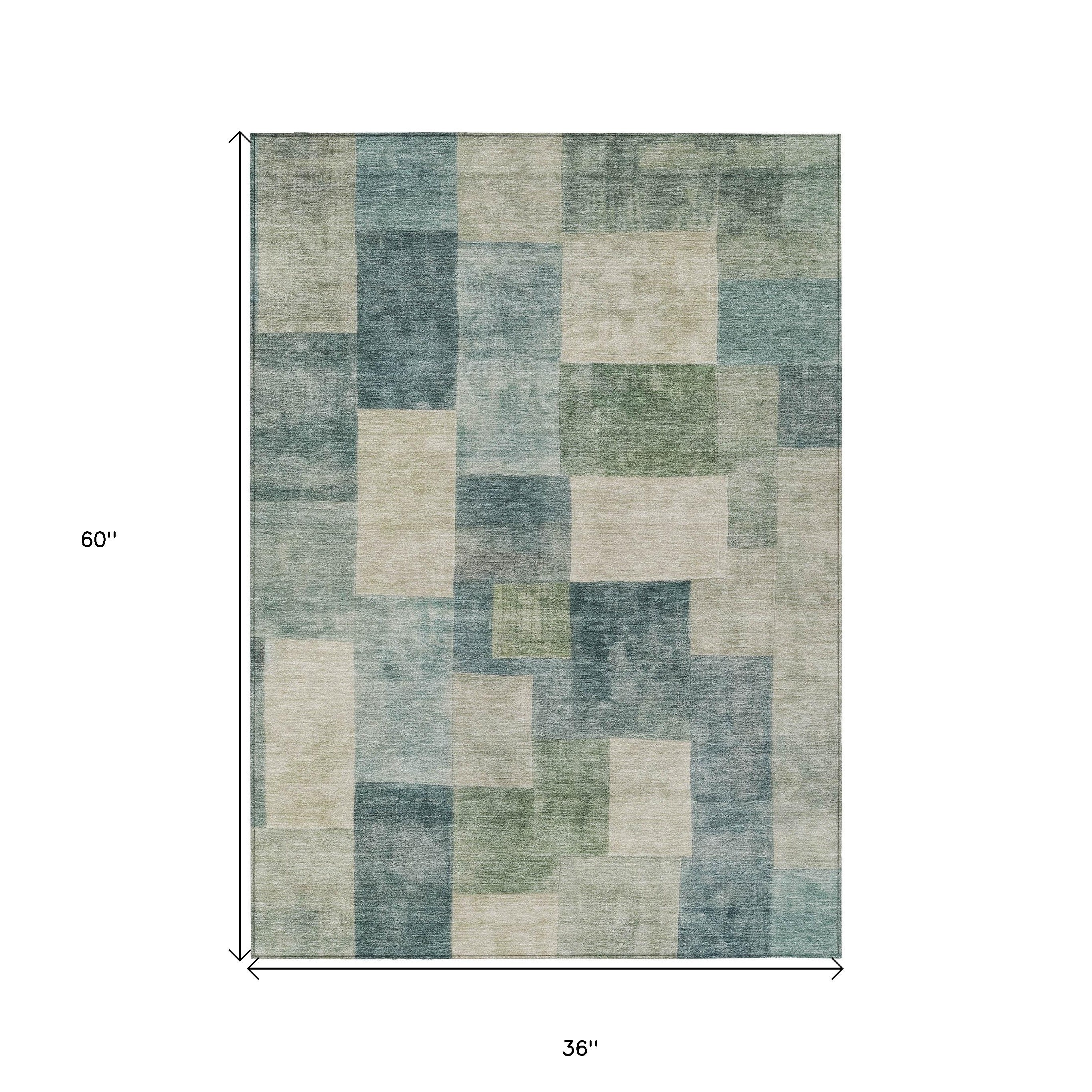 3' X 5' Blue Geometric Washable Indoor Outdoor Area Rug - Sports & Outdoor
