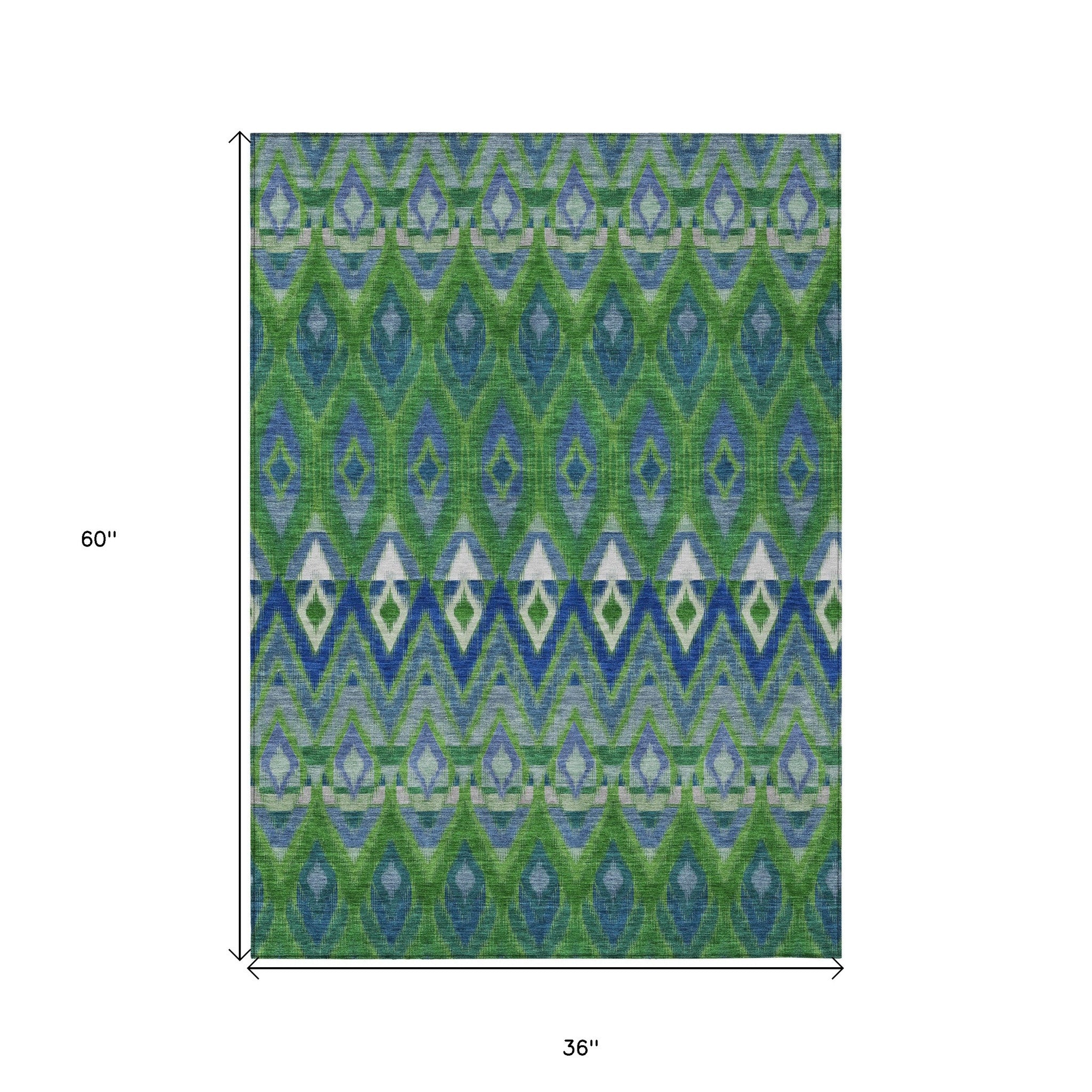 3' X 5' Green And Blue Southwestern Washable Indoor Outdoor Area Rug - Outdoor