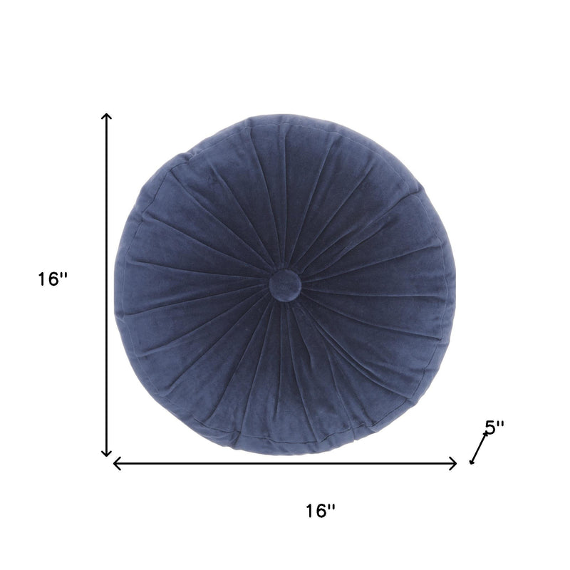 16" X 16" Dark Blue Round Velvet Throw Pillow - Home Decor