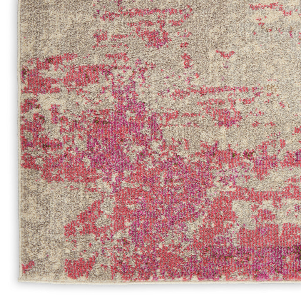 2' X 4' Ivory And Pink Abstract Power Loom Non Skid Area Rug - Home Decor