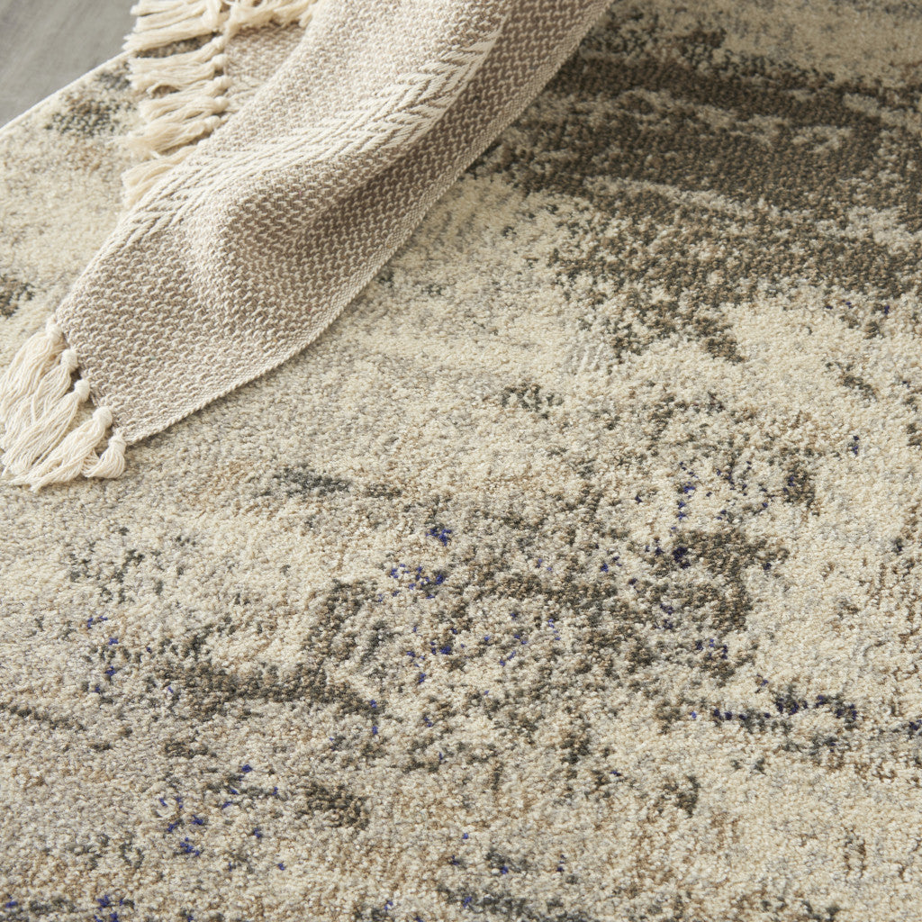 4' X 4' Ivory And Grey Round Abstract Power Loom Non Skid Area Rug - Home Decor