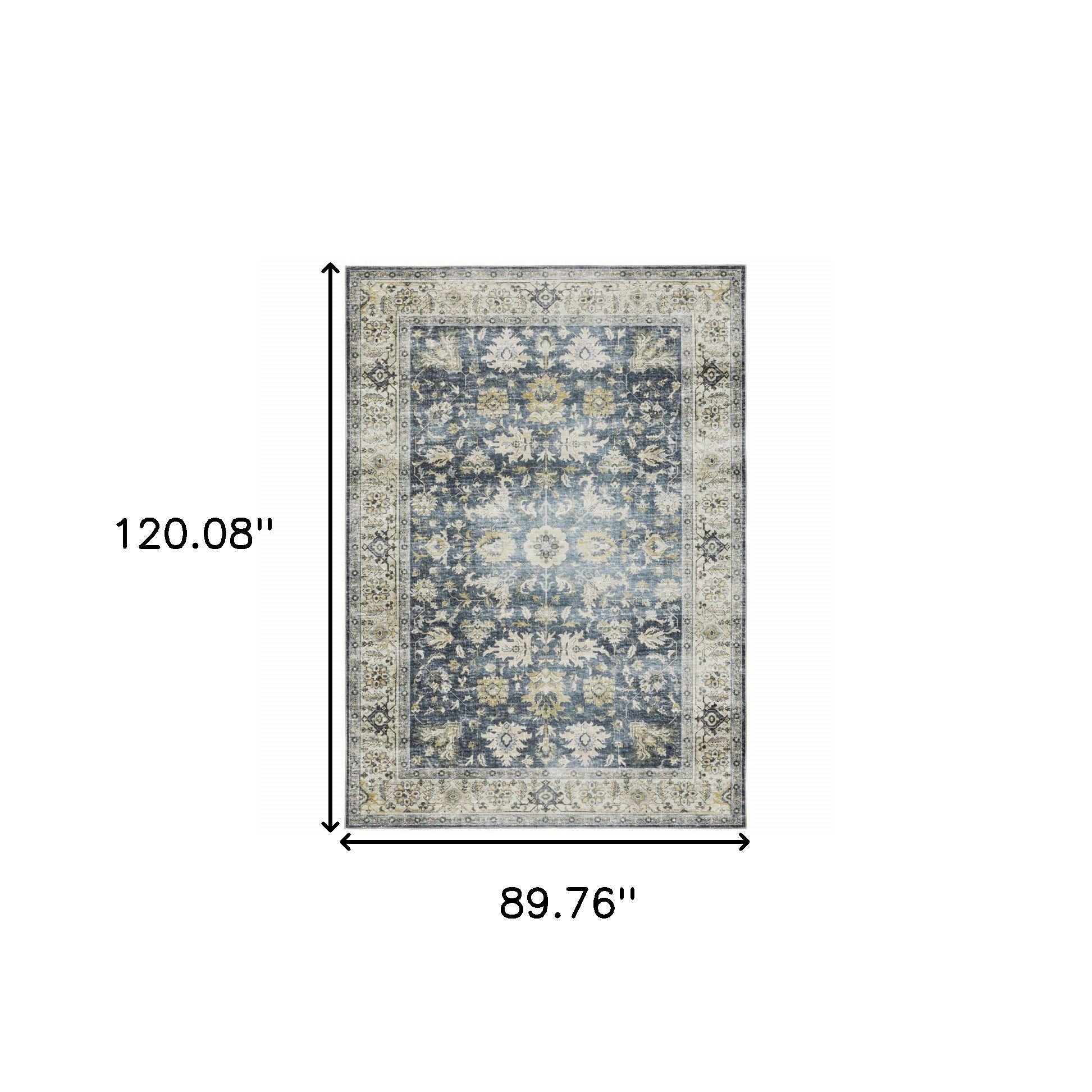 7' X 10' Blue and Ivory Oriental Non Skid Area Rug - Home & Garden