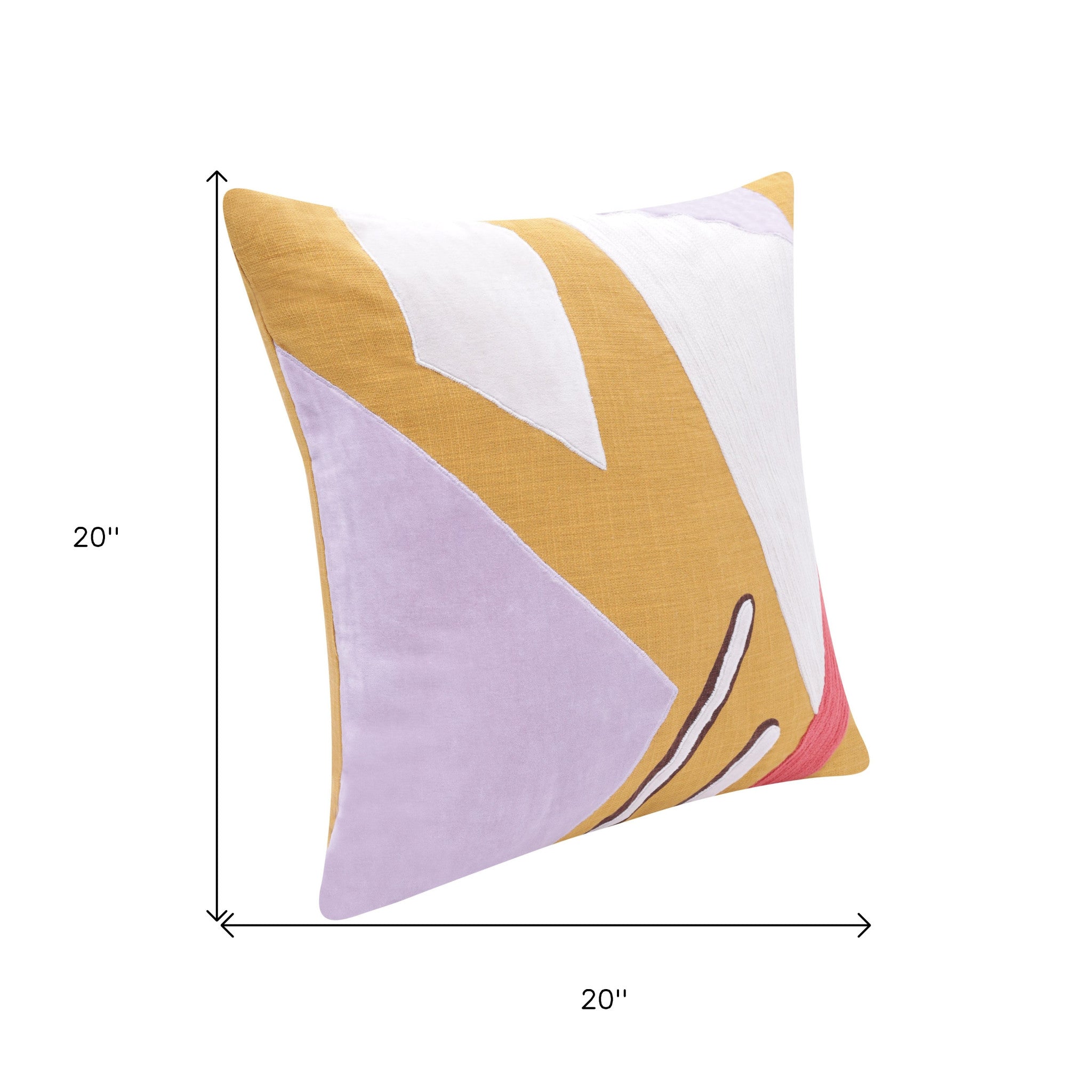 20" X 20" Yellow Purple Off-White And Coral 100% Cotton Abstract Zippered Pillow - Home & Garden