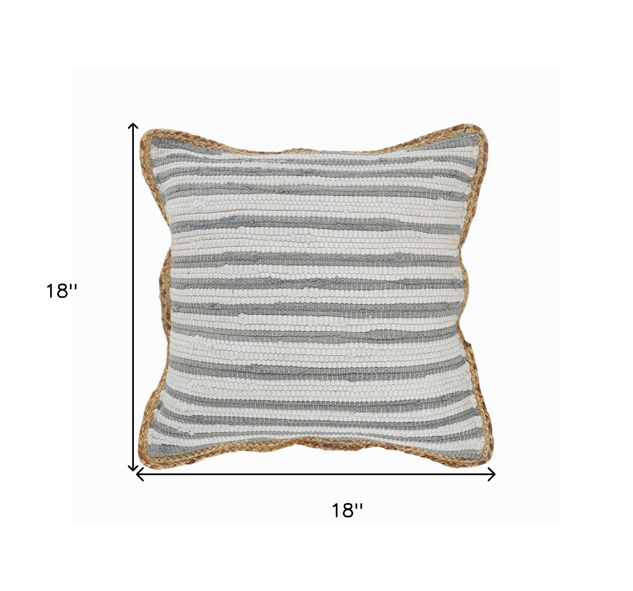 18" X 18" White Gray And Tan 100% Cotton Striped Zippered Pillow - Home & Garden