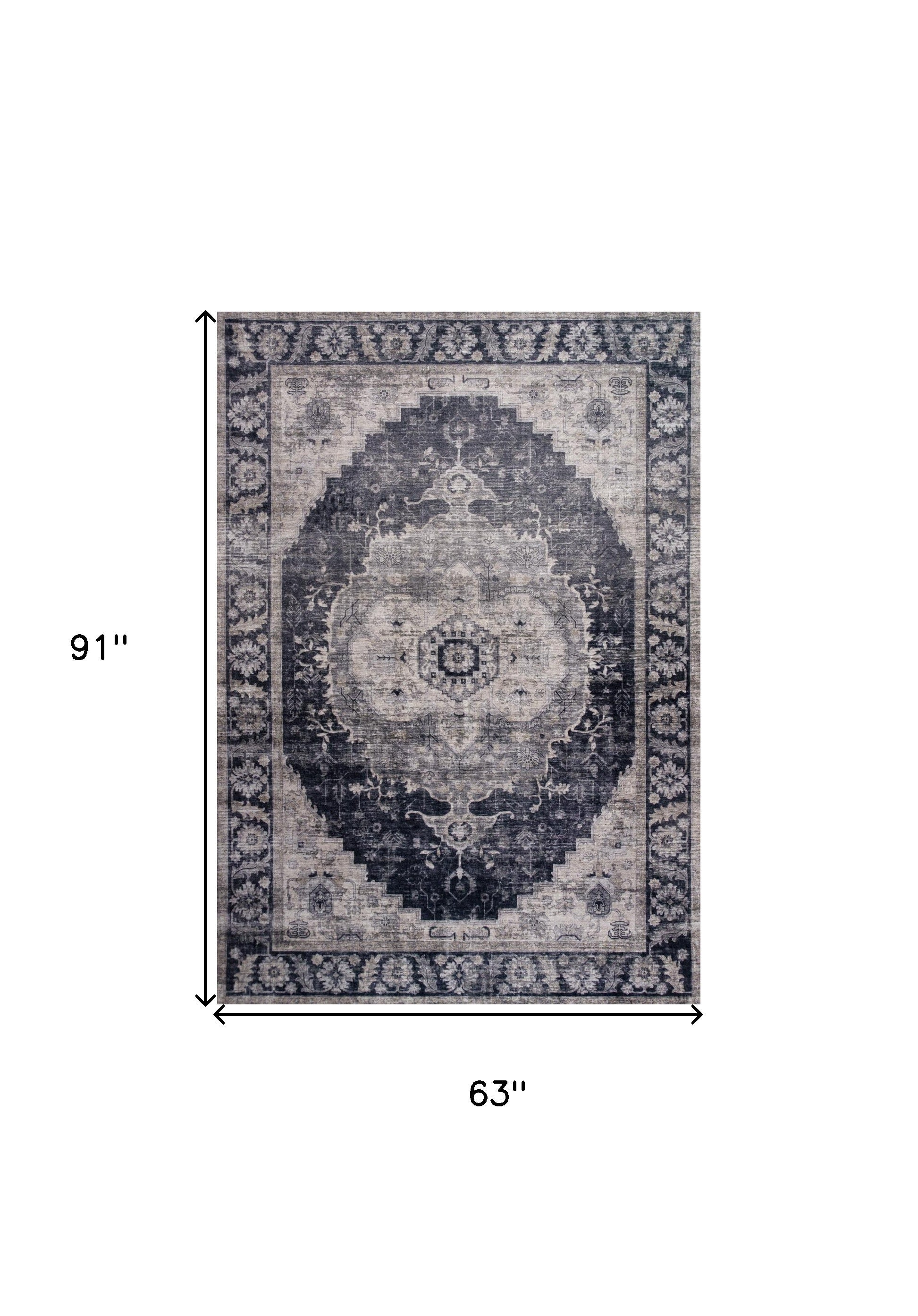 5' X 8' Black and Gray Oriental Area Rug - Home & Garden