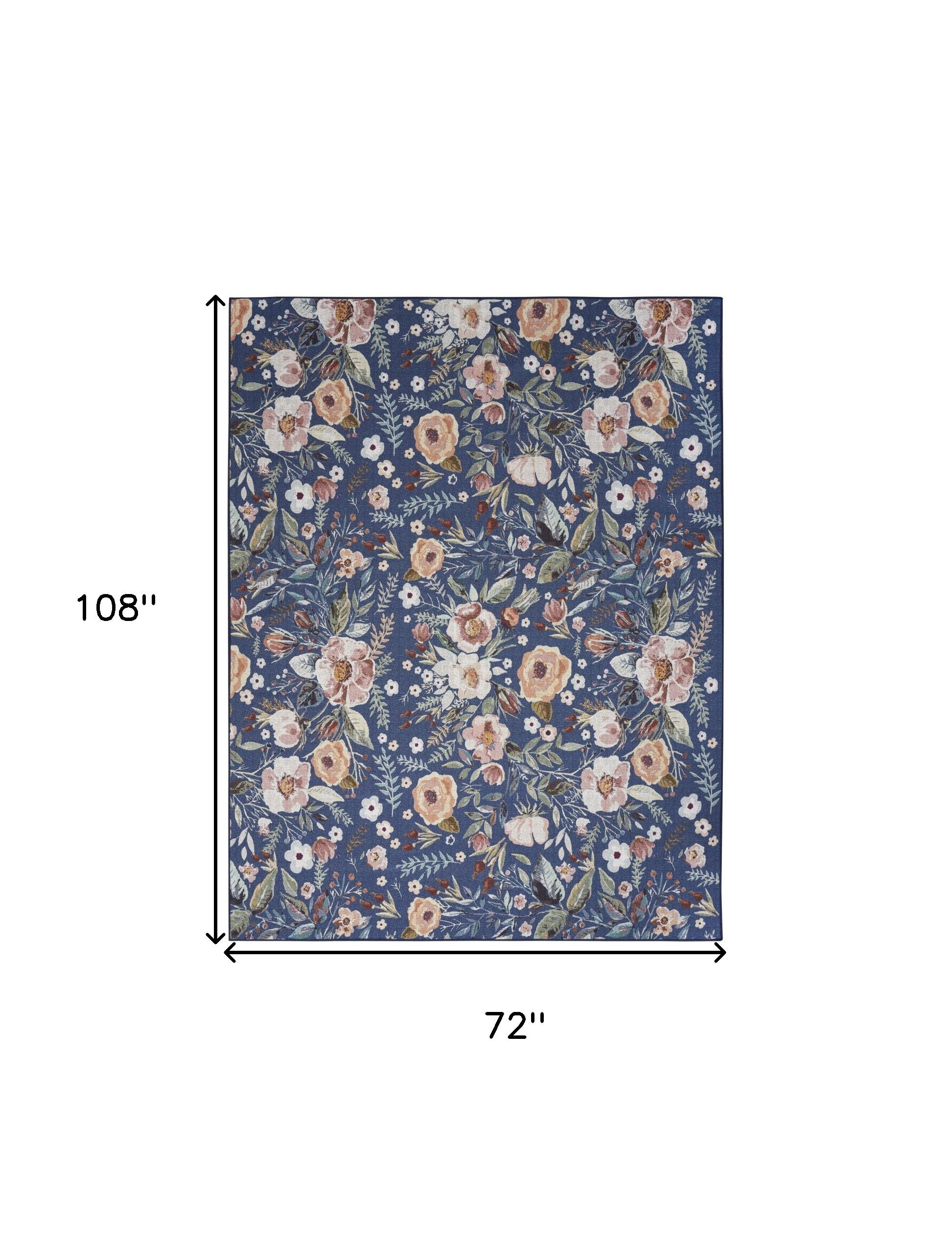 6' X 9' Blue and Green Floral Power Loom Washable Non Skid Area Rug - Home & Garden